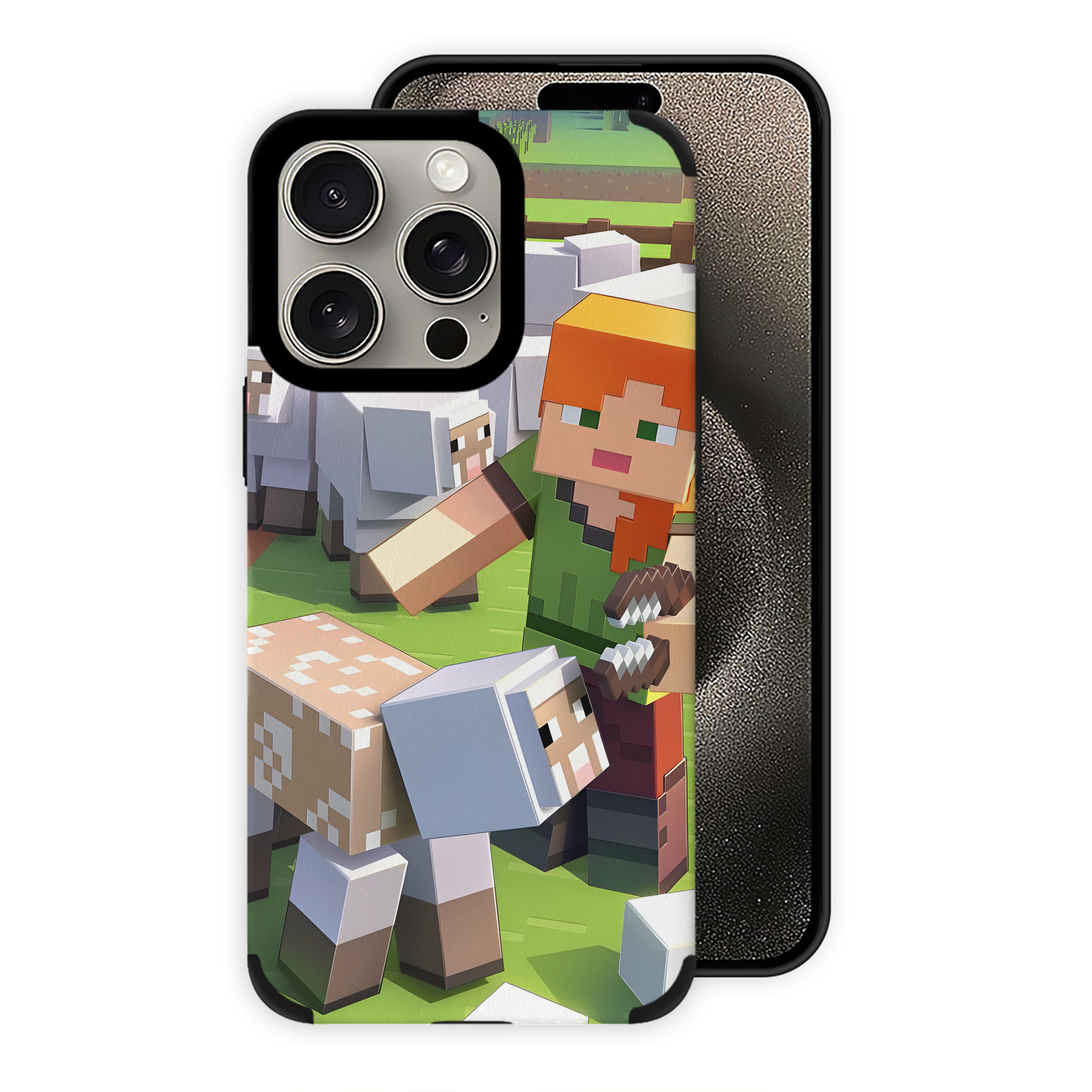 （画像用） マインクラフト ブロックの世界 Minecraft MC Block world 【iPhone15ProMax対応】 PUレザー スマホケース 耐衝撃＆黄変防止