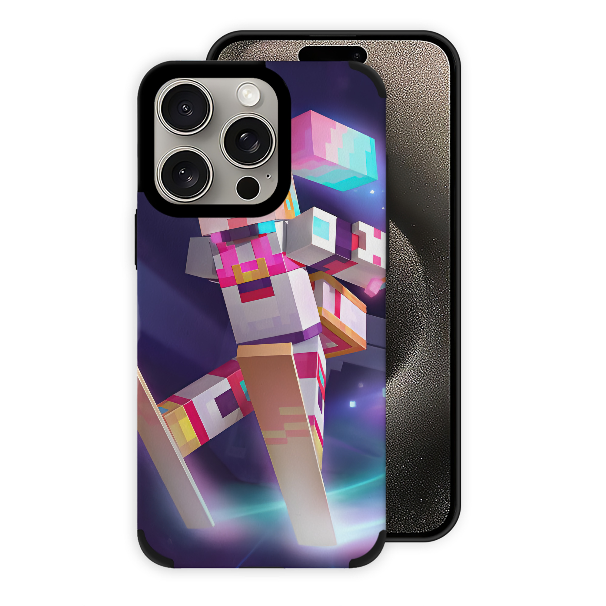 （画像用） マインクラフト ブロックの世界 Minecraft MC Block world 【iPhone15ProMax対応】 PUレザー スマホケース 耐衝撃＆黄変防止