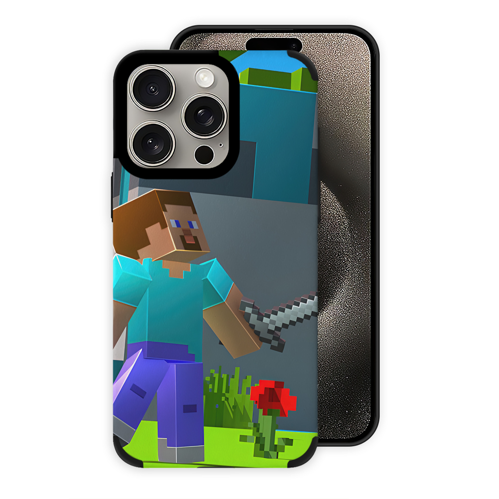（画像用） マインクラフト ブロックの世界 Minecraft MC Block world 【iPhone15ProMax対応】 PUレザー スマホケース 耐衝撃＆黄変防止