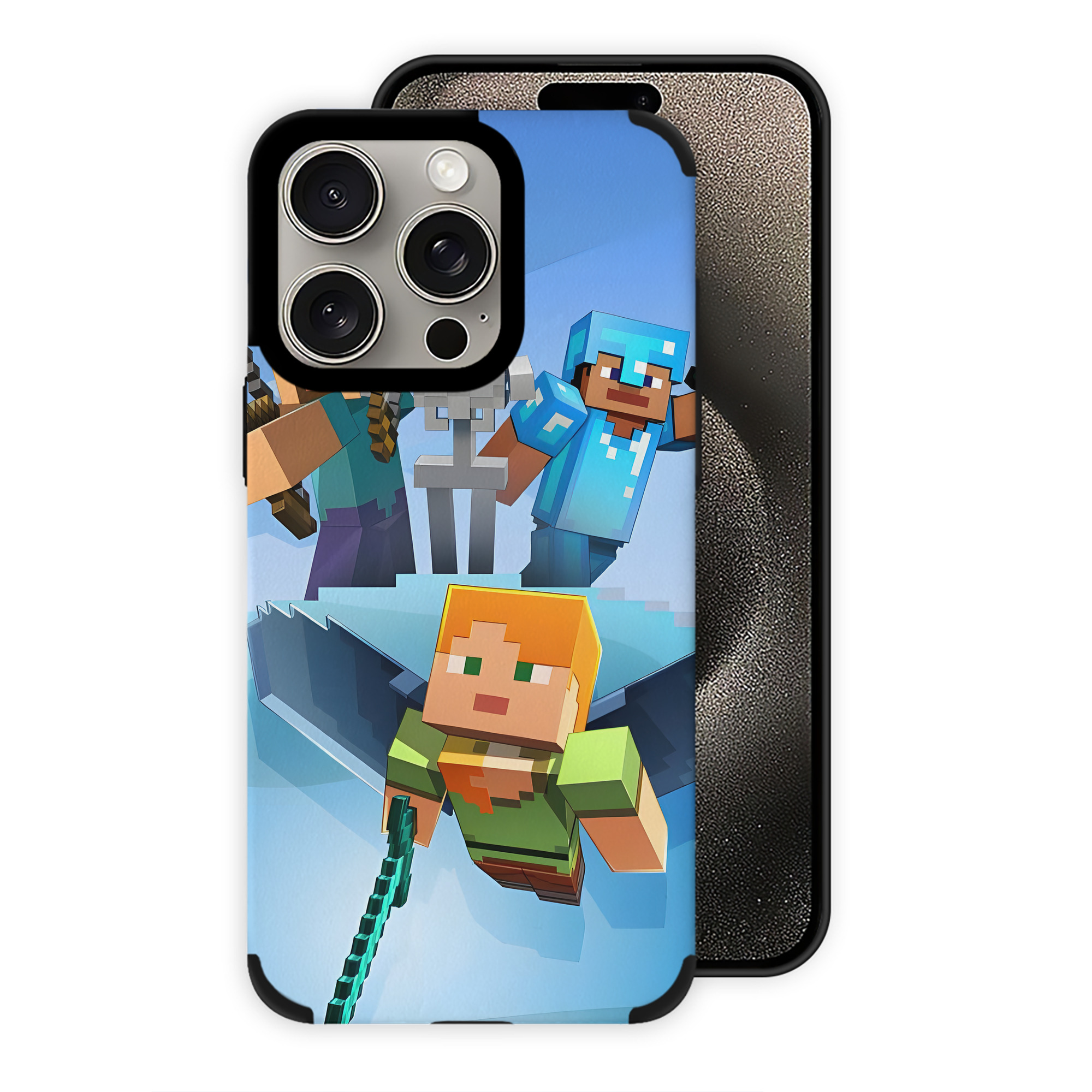 （画像用） マインクラフト ブロックの世界 Minecraft MC Block world 【iPhone15ProMax対応】 PUレザー スマホケース 耐衝撃＆黄変防止