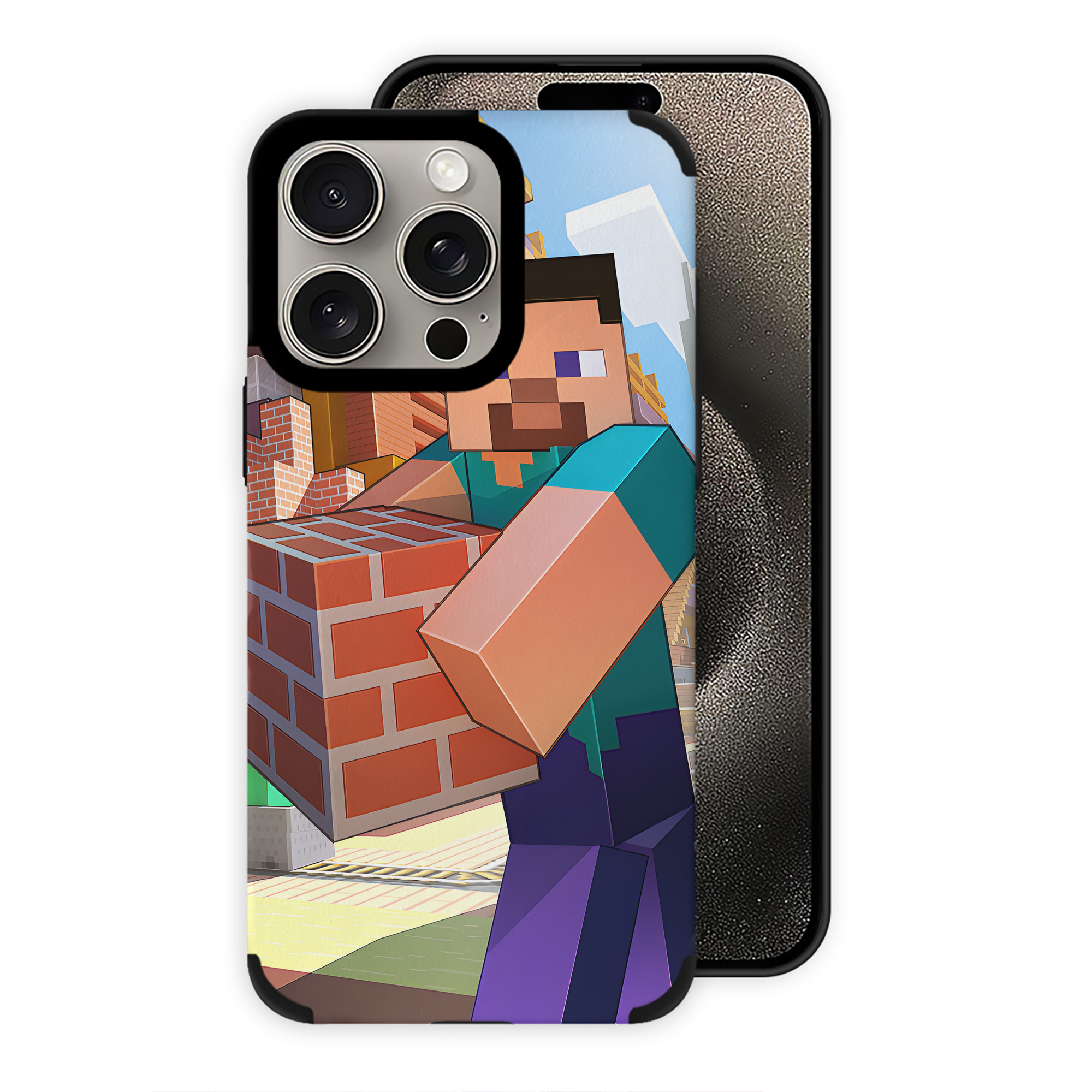 （画像用） マインクラフト ブロックの世界 Minecraft MC Block world 【iPhone15ProMax対応】 PUレザー スマホケース 耐衝撃＆黄変防止