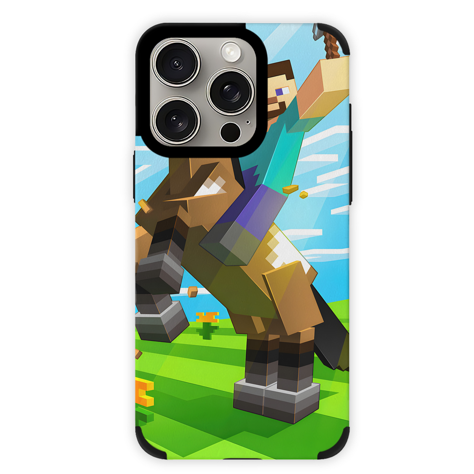 （画像用） マインクラフト ブロックの世界 Minecraft MC Block world 【iPhone15ProMax対応】 PUレザー スマホケース 耐衝撃＆黄変防止