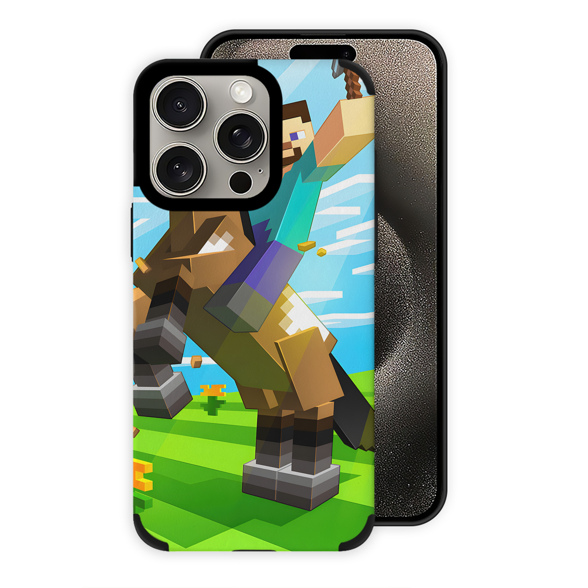 （画像用） マインクラフト ブロックの世界 Minecraft MC Block world 【iPhone15ProMax対応】 PUレザー スマホケース 耐衝撃＆黄変防止