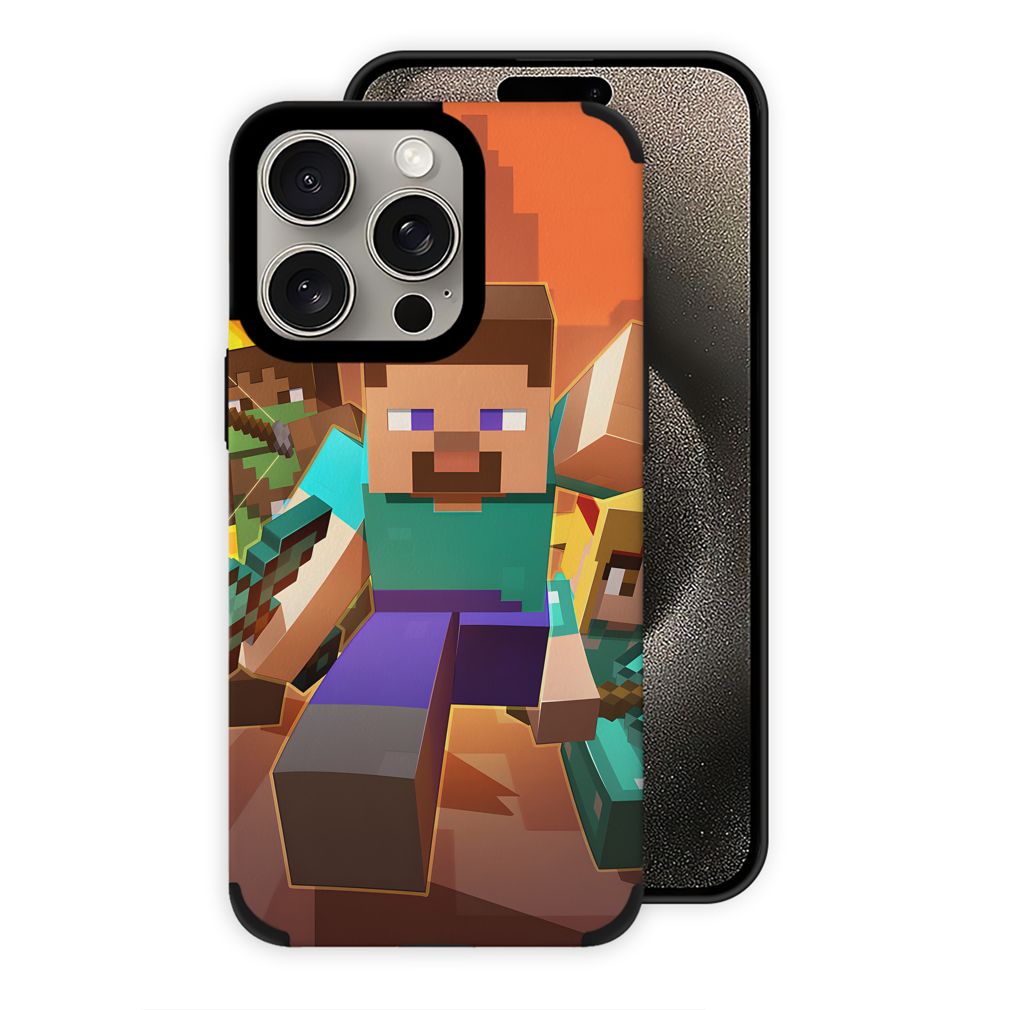 （画像用） マインクラフト ブロックの世界 Minecraft MC Block world 【iPhone15ProMax対応】 PUレザー スマホケース 耐衝撃＆黄変防止
