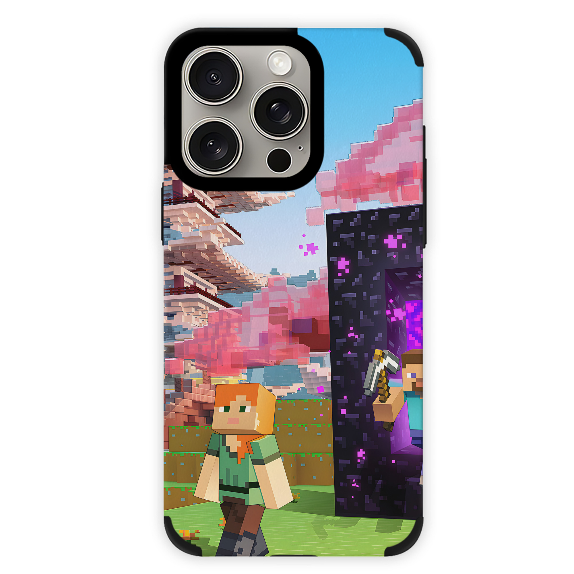 （画像用） マインクラフト ブロックの世界 Minecraft MC Block world 【iPhone15ProMax対応】 PUレザー スマホケース 耐衝撃＆黄変防止