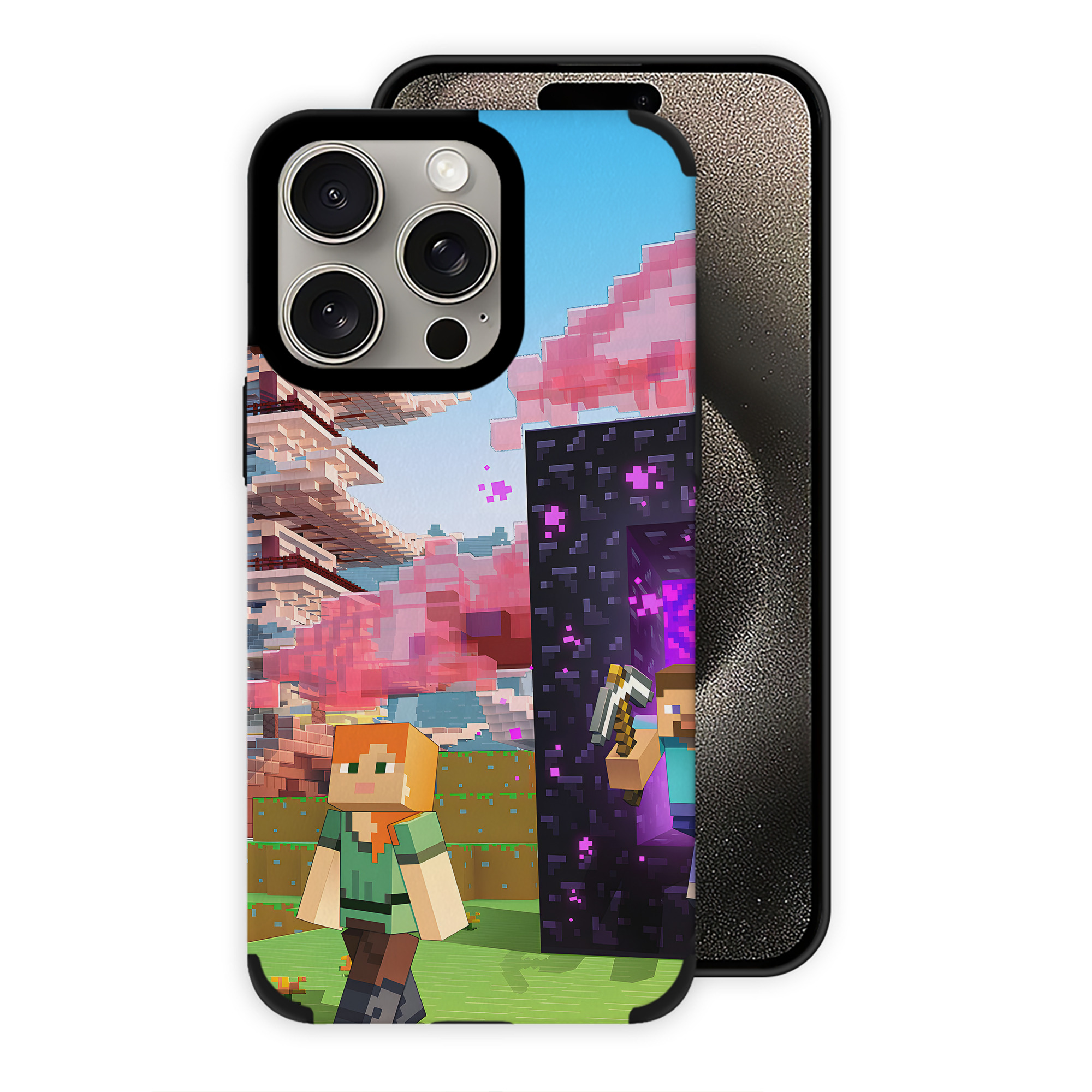 （画像用） マインクラフト ブロックの世界 Minecraft MC Block world 【iPhone15ProMax対応】 PUレザー スマホケース 耐衝撃＆黄変防止