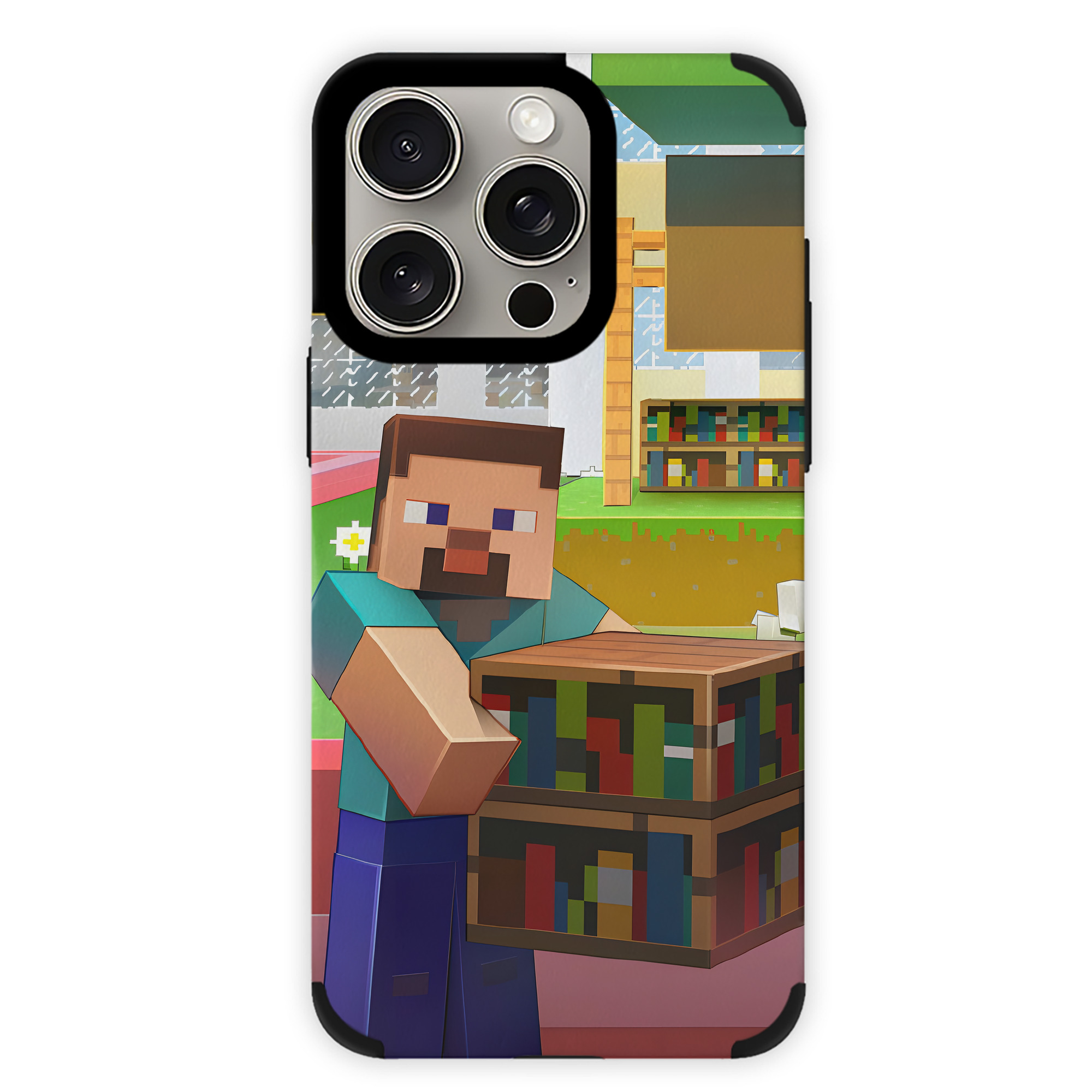 （画像用） マインクラフト ブロックの世界 Minecraft MC Block world 【iPhone15ProMax対応】 PUレザー スマホケース 耐衝撃＆黄変防止