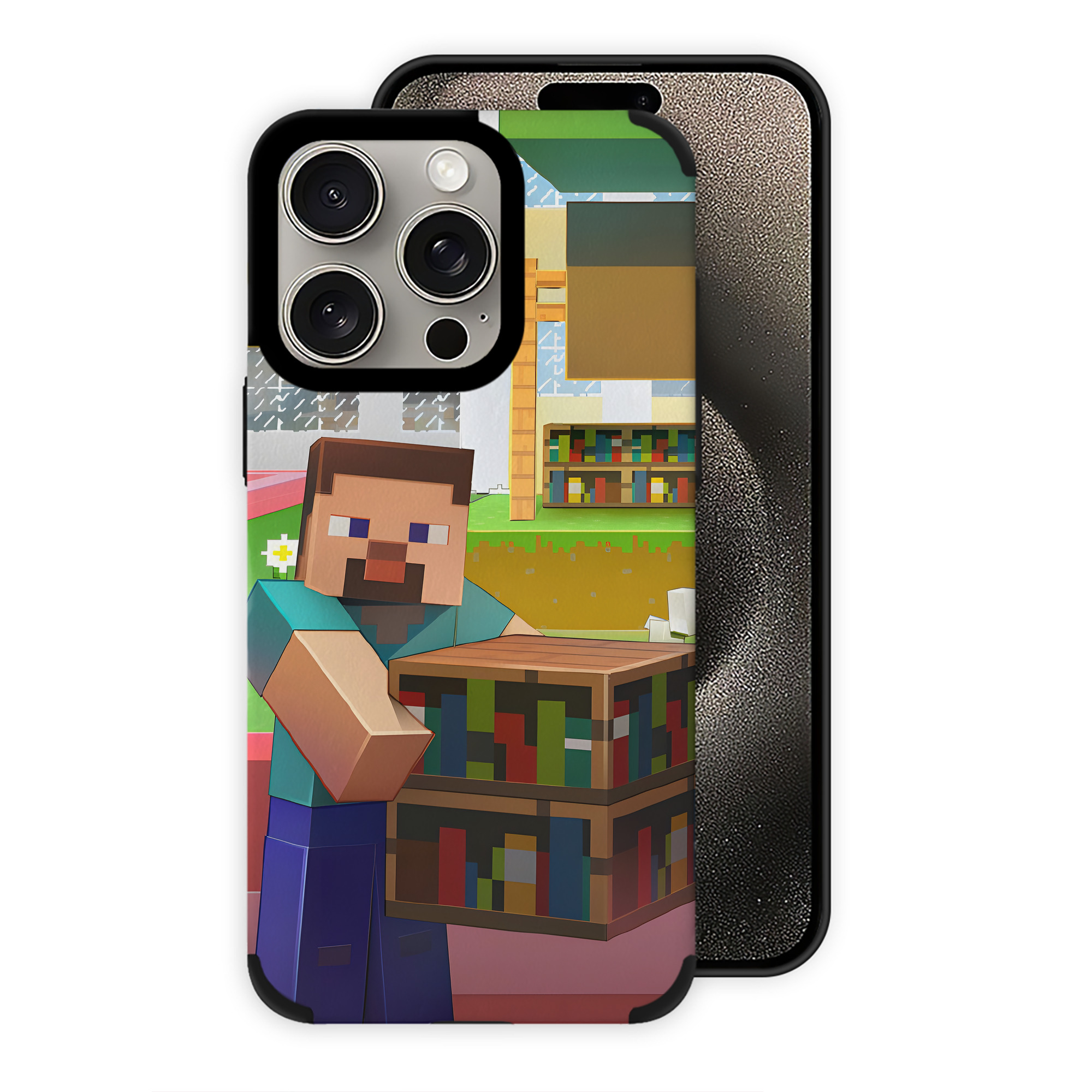 （画像用） マインクラフト ブロックの世界 Minecraft MC Block world 【iPhone15ProMax対応】 PUレザー スマホケース 耐衝撃＆黄変防止