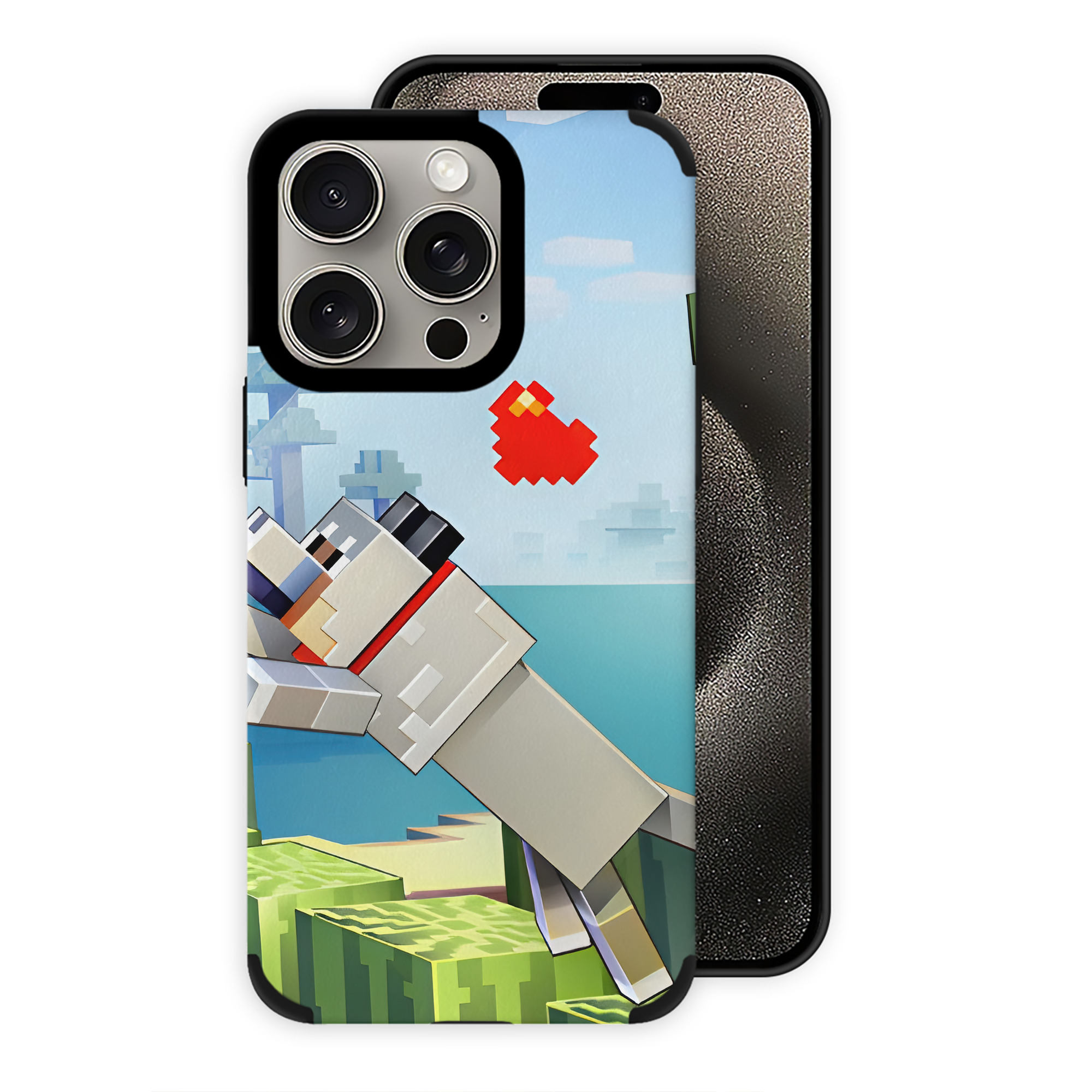 （画像用） マインクラフト ブロックの世界 Minecraft MC Block world 【iPhone15ProMax対応】 PUレザー スマホケース 耐衝撃＆黄変防止