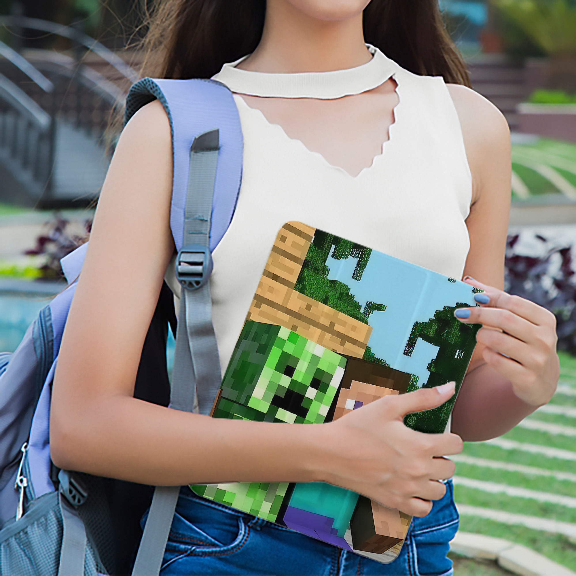 マインクラフト ブロックの世界 Minecraft MC Block world IPad ケース ペン収納付き 三つ折りスタンド PUレザー×シリコン 対応機種9.5/10.5/10.9インチ