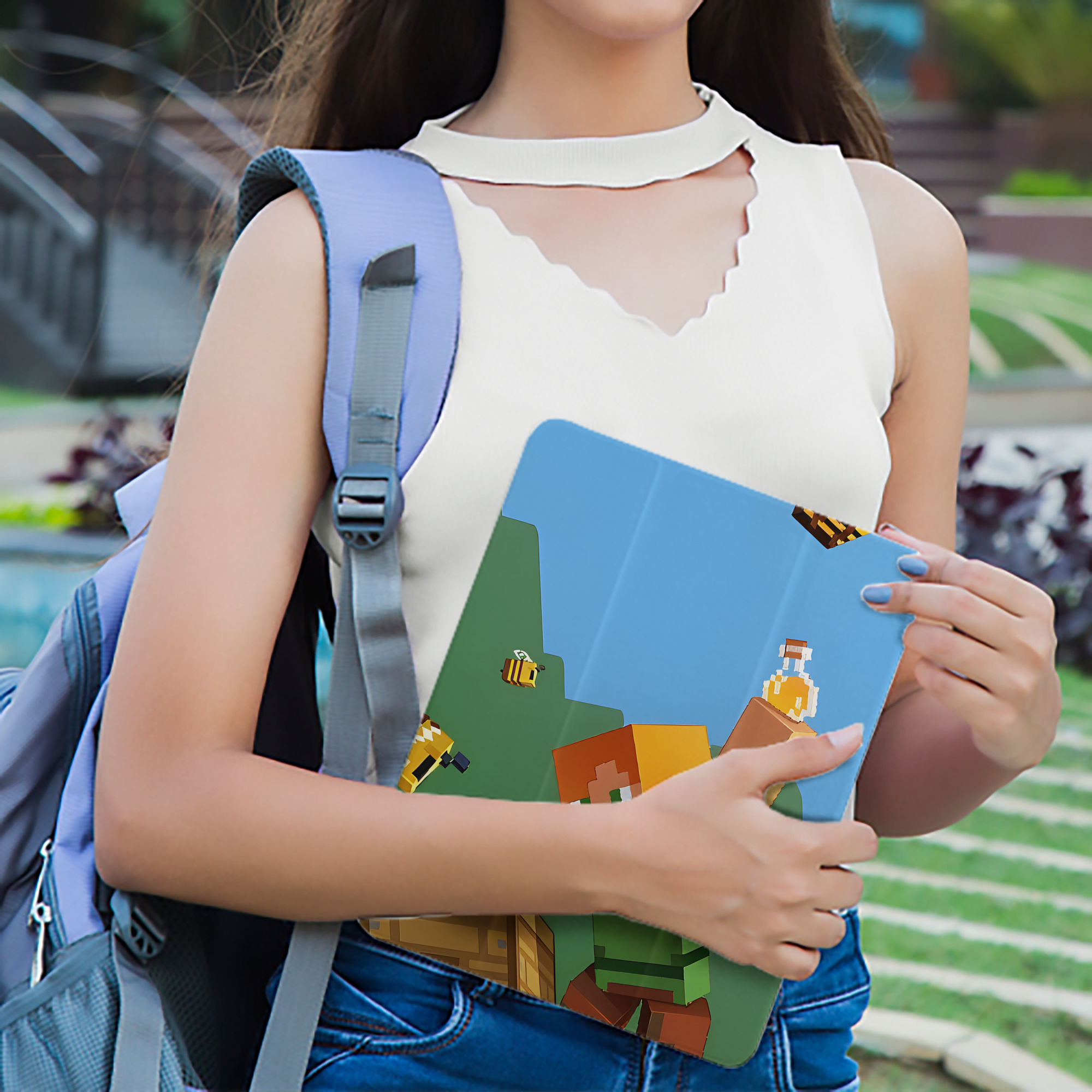 マインクラフト ブロックの世界 Minecraft MC Block world IPad ケース ペン収納付き 三つ折りスタンド PUレザー×シリコン 対応機種9.5/10.5/10.9インチ