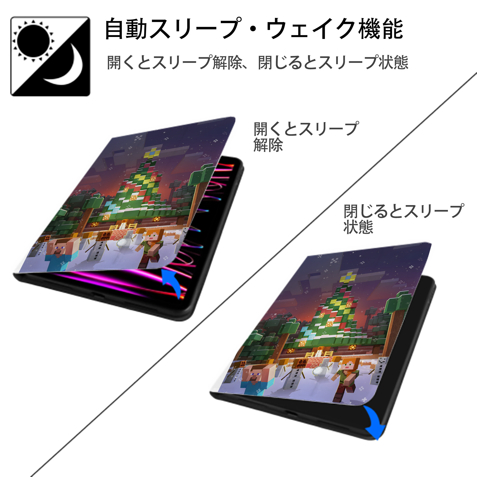 マインクラフト ブロックの世界 Minecraft MC Block world IPad ケース ペン収納付き 三つ折りスタンド PUレザー×シリコン 対応機種9.5/10.5/10.9インチ