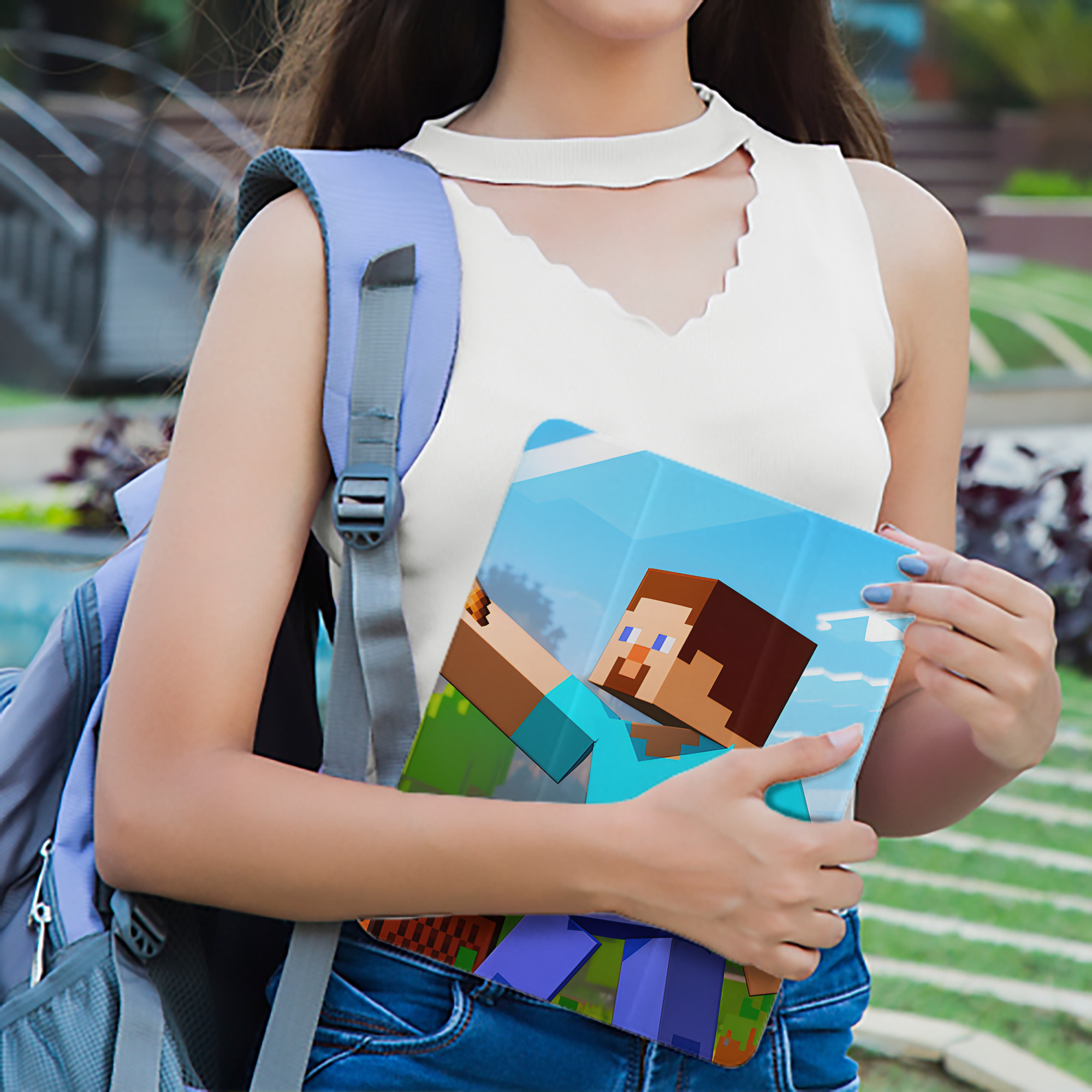 マインクラフト ブロックの世界 Minecraft MC Block world IPad ケース ペン収納付き 三つ折りスタンド PUレザー×シリコン 対応機種9.5/10.5/10.9インチ