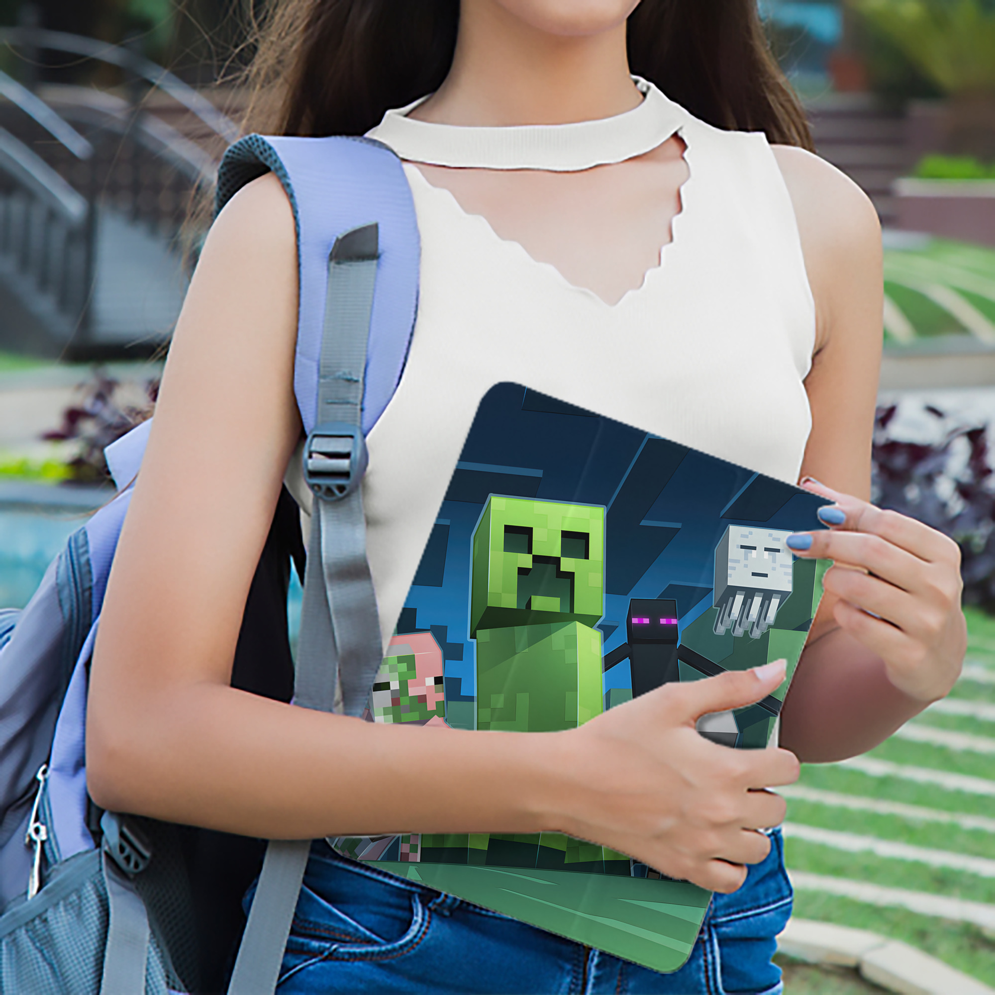 マインクラフト ブロックの世界 Minecraft MC Block world IPad ケース ペン収納付き 三つ折りスタンド PUレザー×シリコン 対応機種9.5/10.5/10.9インチ