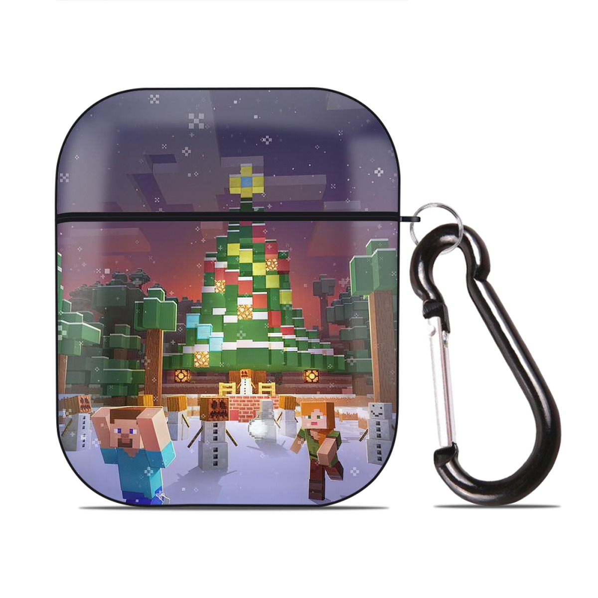（画像用） マインクラフト ブロックの世界 Minecraft MC Block world AirPods 第2世代保護ケース ハードシェル ブラック 耐衝撃・防指紋・カラビナ付き