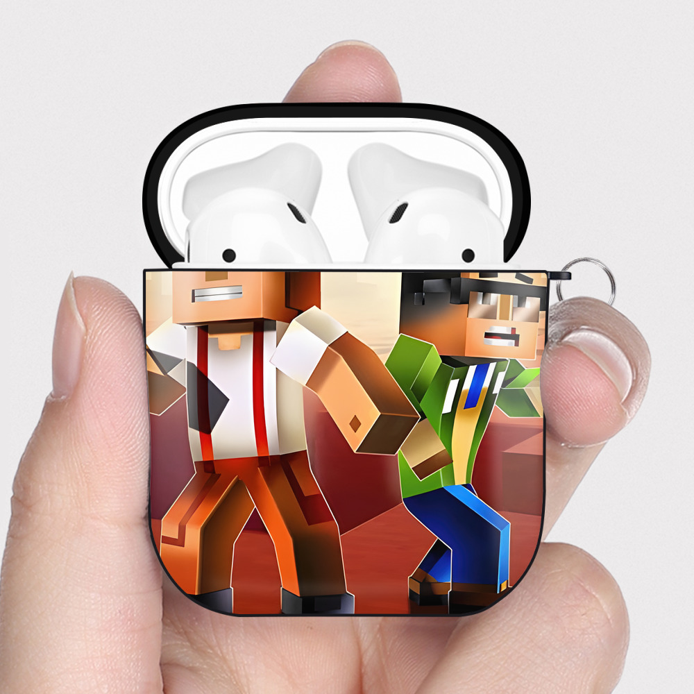 （画像用） マインクラフト ブロックの世界 Minecraft MC Block world AirPods 第2世代保護ケース ハードシェル ブラック 耐衝撃・防指紋・カラビナ付き