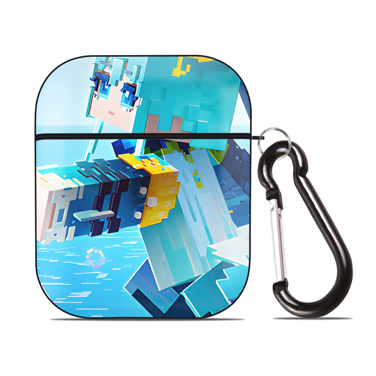 （画像用） マインクラフト ブロックの世界 Minecraft MC Block world AirPods 第2世代保護ケース ハードシェル ブラック 耐衝撃・防指紋・カラビナ付き