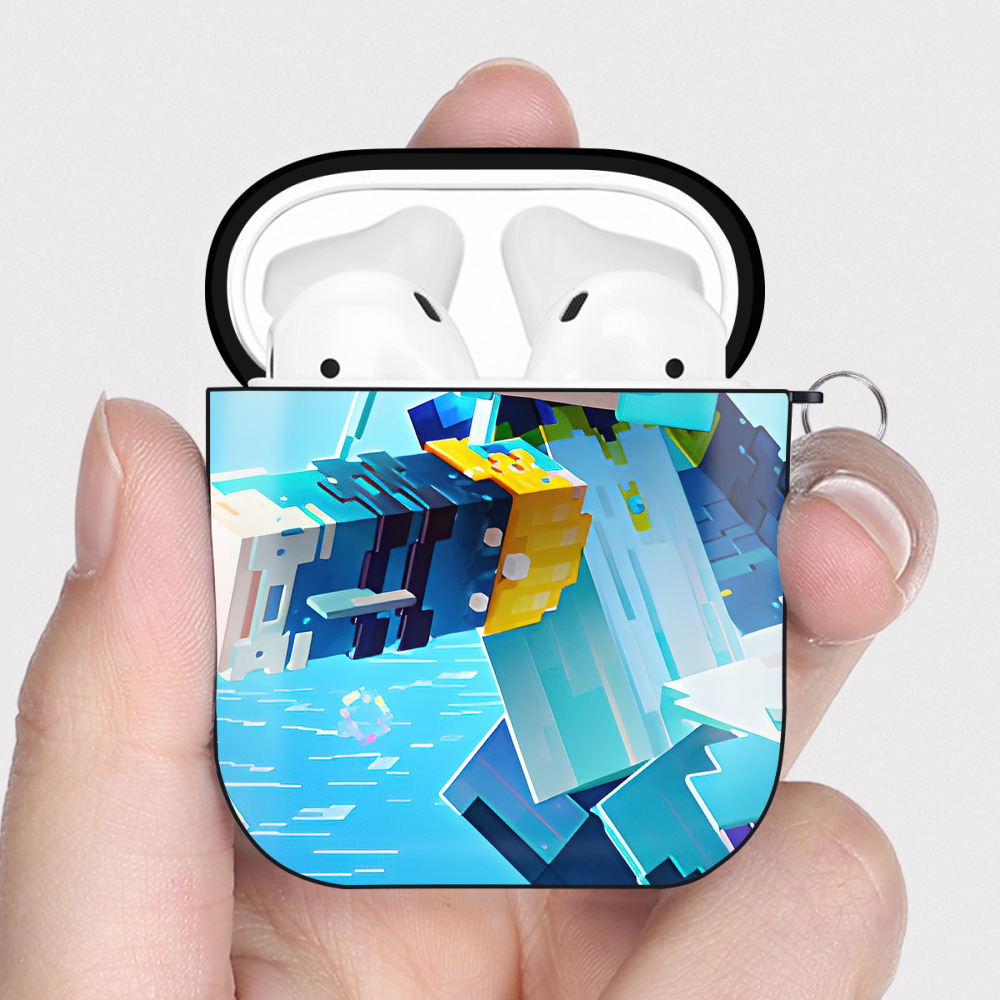 （画像用） マインクラフト ブロックの世界 Minecraft MC Block world AirPods 第2世代保護ケース ハードシェル ブラック 耐衝撃・防指紋・カラビナ付き