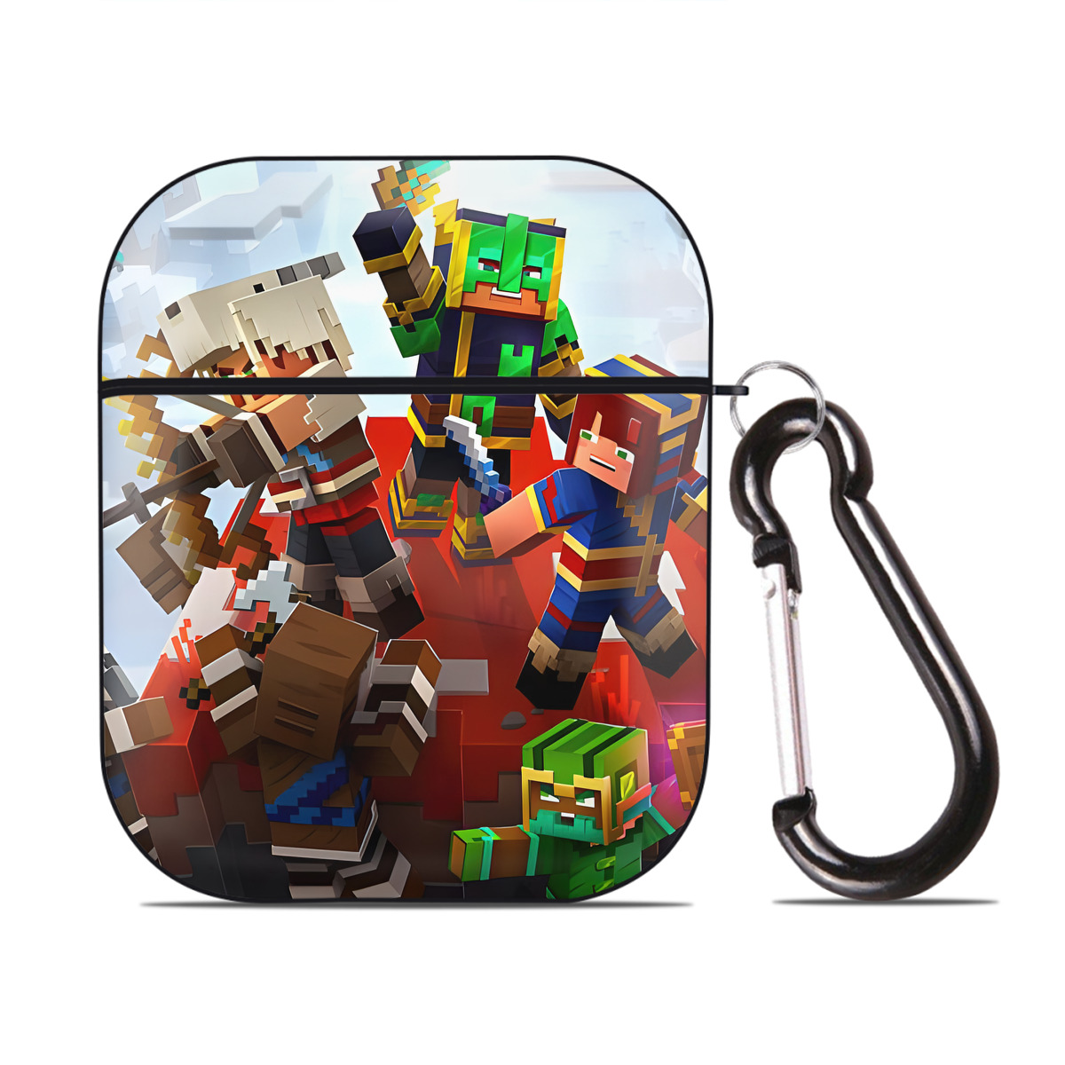 （画像用） マインクラフト ブロックの世界 Minecraft MC Block world AirPods 第2世代保護ケース ハードシェル ブラック 耐衝撃・防指紋・カラビナ付き
