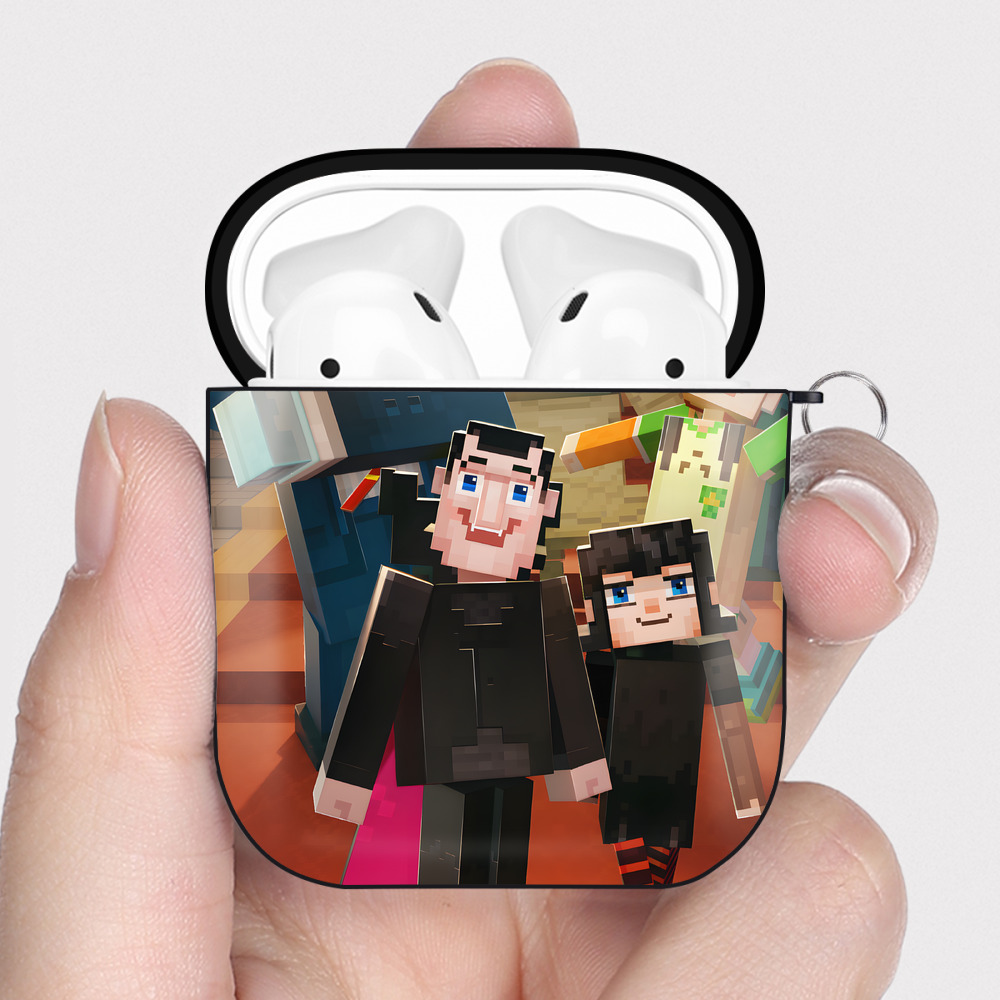 （画像用） マインクラフト ブロックの世界 Minecraft MC Block world AirPods 第2世代保護ケース ハードシェル ブラック 耐衝撃・防指紋・カラビナ付き