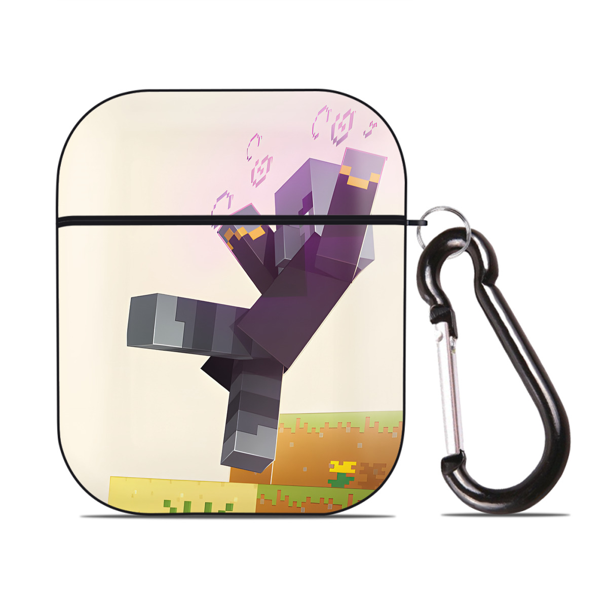 （画像用） マインクラフト ブロックの世界 Minecraft MC Block world AirPods 第2世代保護ケース ハードシェル ブラック 耐衝撃・防指紋・カラビナ付き