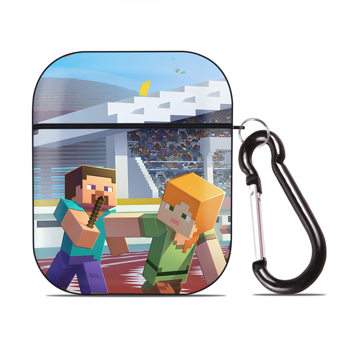 （画像用） マインクラフト ブロックの世界 Minecraft MC Block world AirPods 第2世代保護ケース ハードシェル ブラック 耐衝撃・防指紋・カラビナ付き