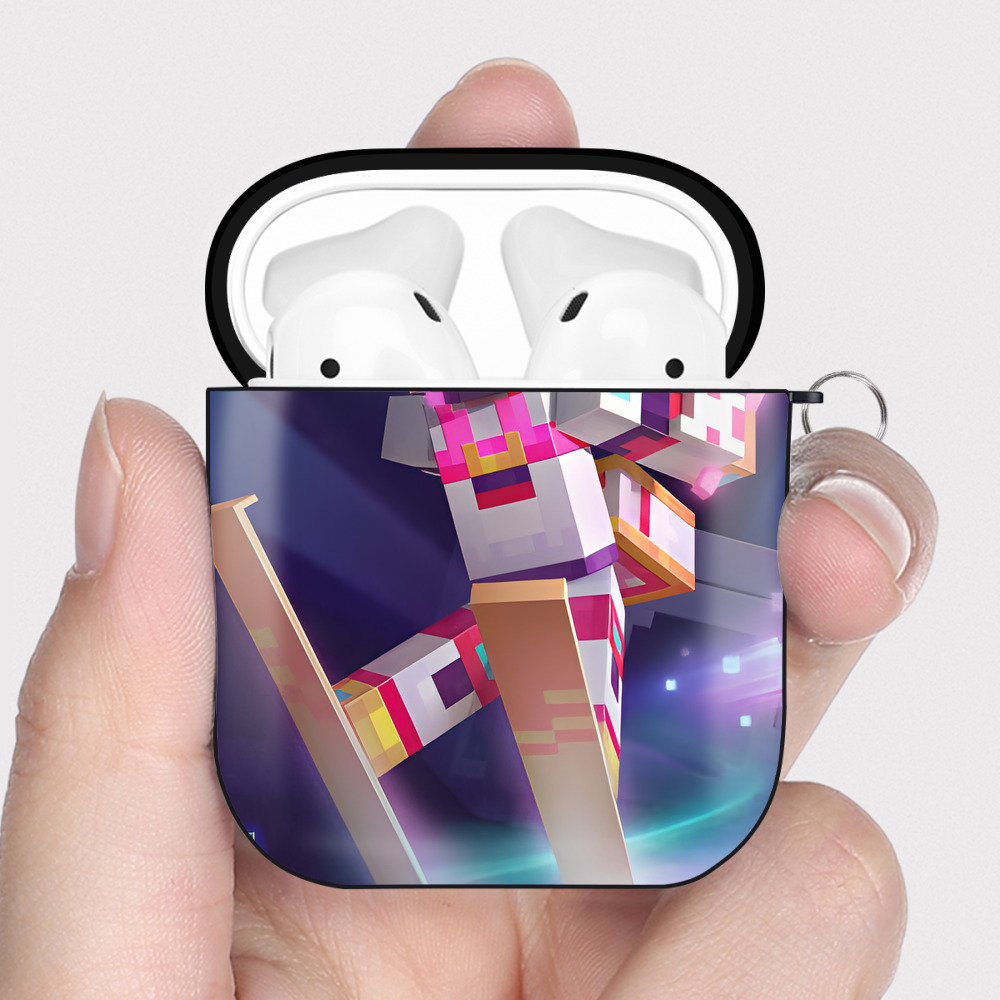 （画像用） マインクラフト ブロックの世界 Minecraft MC Block world AirPods 第2世代保護ケース ハードシェル ブラック 耐衝撃・防指紋・カラビナ付き