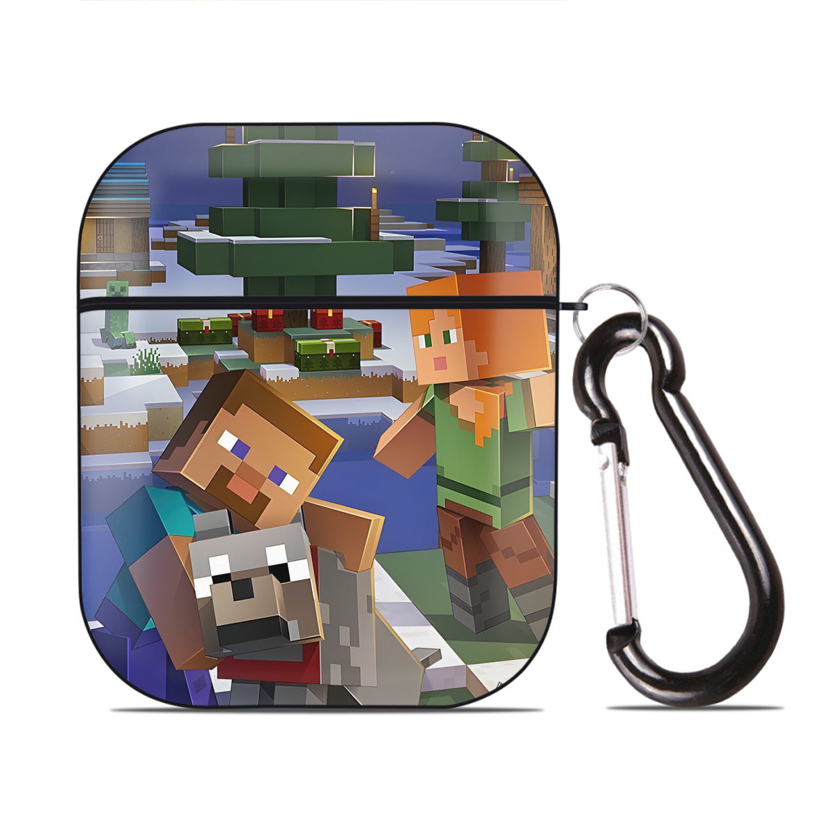 （画像用） マインクラフト ブロックの世界 Minecraft MC Block world AirPods 第2世代保護ケース ハードシェル ブラック 耐衝撃・防指紋・カラビナ付き
