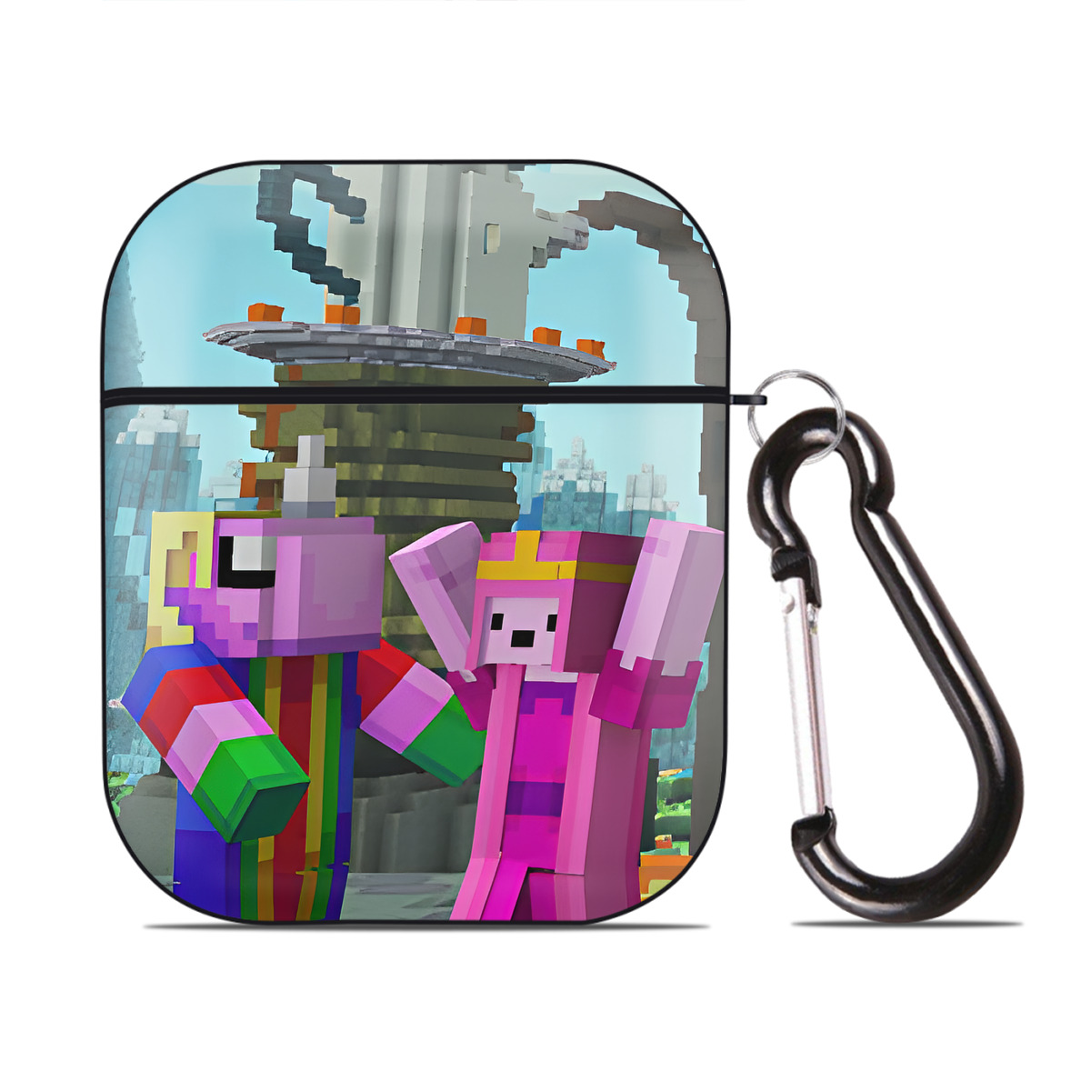 （画像用） マインクラフト ブロックの世界 Minecraft MC Block world AirPods 第2世代保護ケース ハードシェル ブラック 耐衝撃・防指紋・カラビナ付き