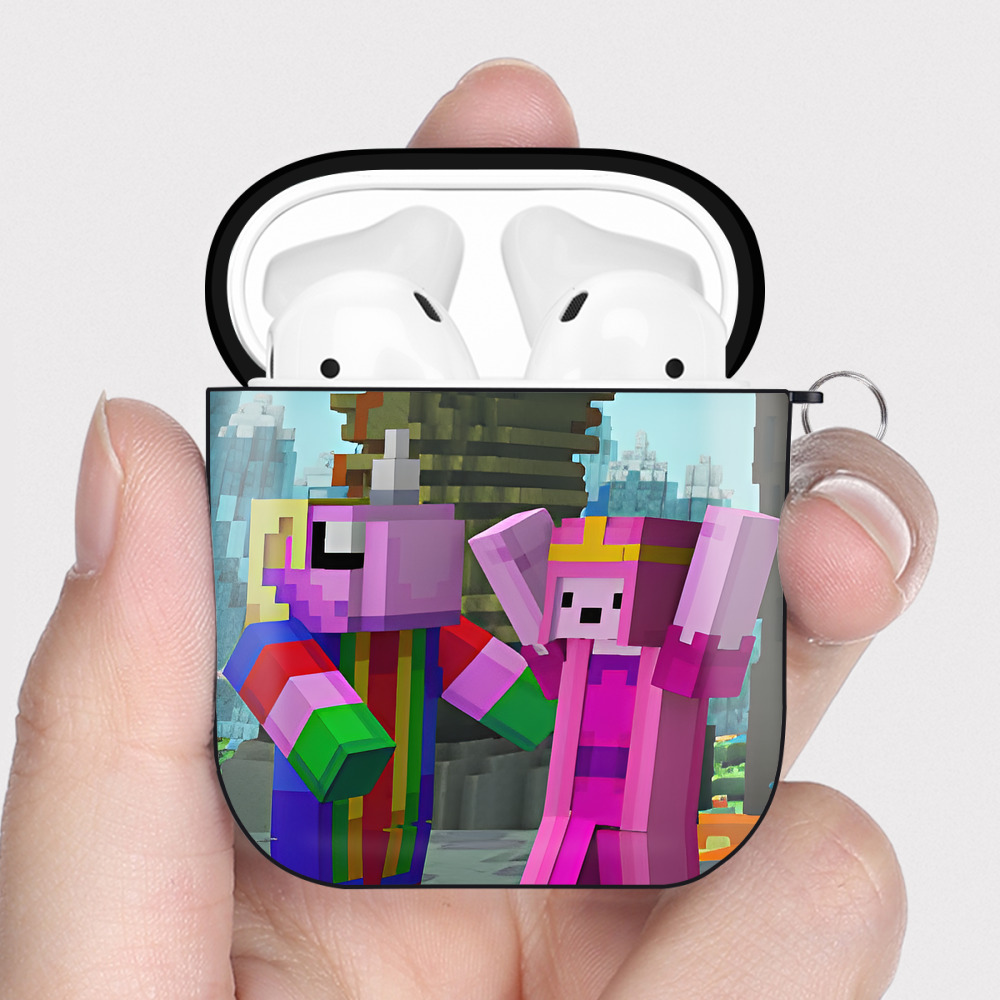 （画像用） マインクラフト ブロックの世界 Minecraft MC Block world AirPods 第2世代保護ケース ハードシェル ブラック 耐衝撃・防指紋・カラビナ付き