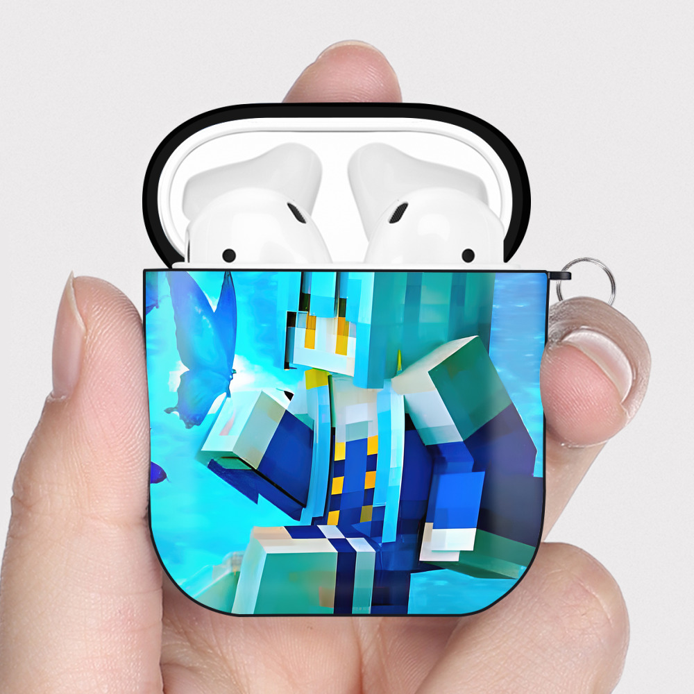 （画像用） マインクラフト ブロックの世界 Minecraft MC Block world AirPods 第2世代保護ケース ハードシェル ブラック 耐衝撃・防指紋・カラビナ付き