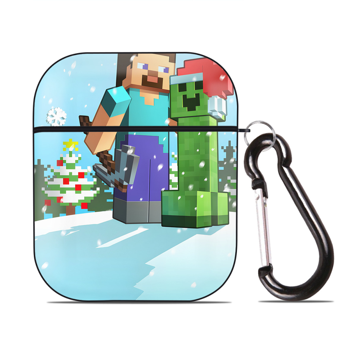 （画像用） マインクラフト ブロックの世界 Minecraft MC Block world AirPods 第2世代保護ケース ハードシェル ブラック 耐衝撃・防指紋・カラビナ付き
