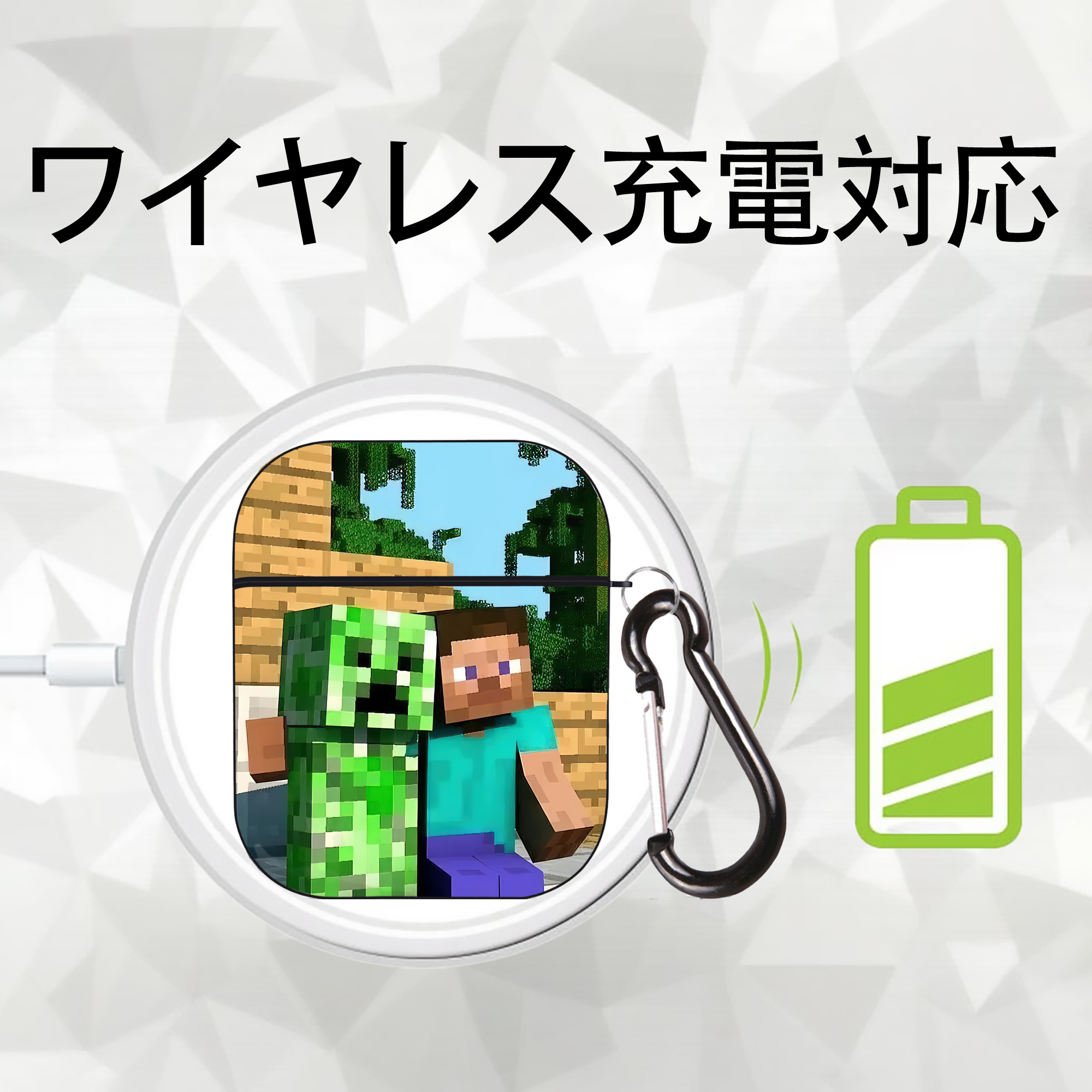 マインクラフト ブロックの世界 Minecraft MC Block world AirPods 第2世代保護ケース ハードシェル ブラック 耐衝撃・防指紋・カラビナ付き