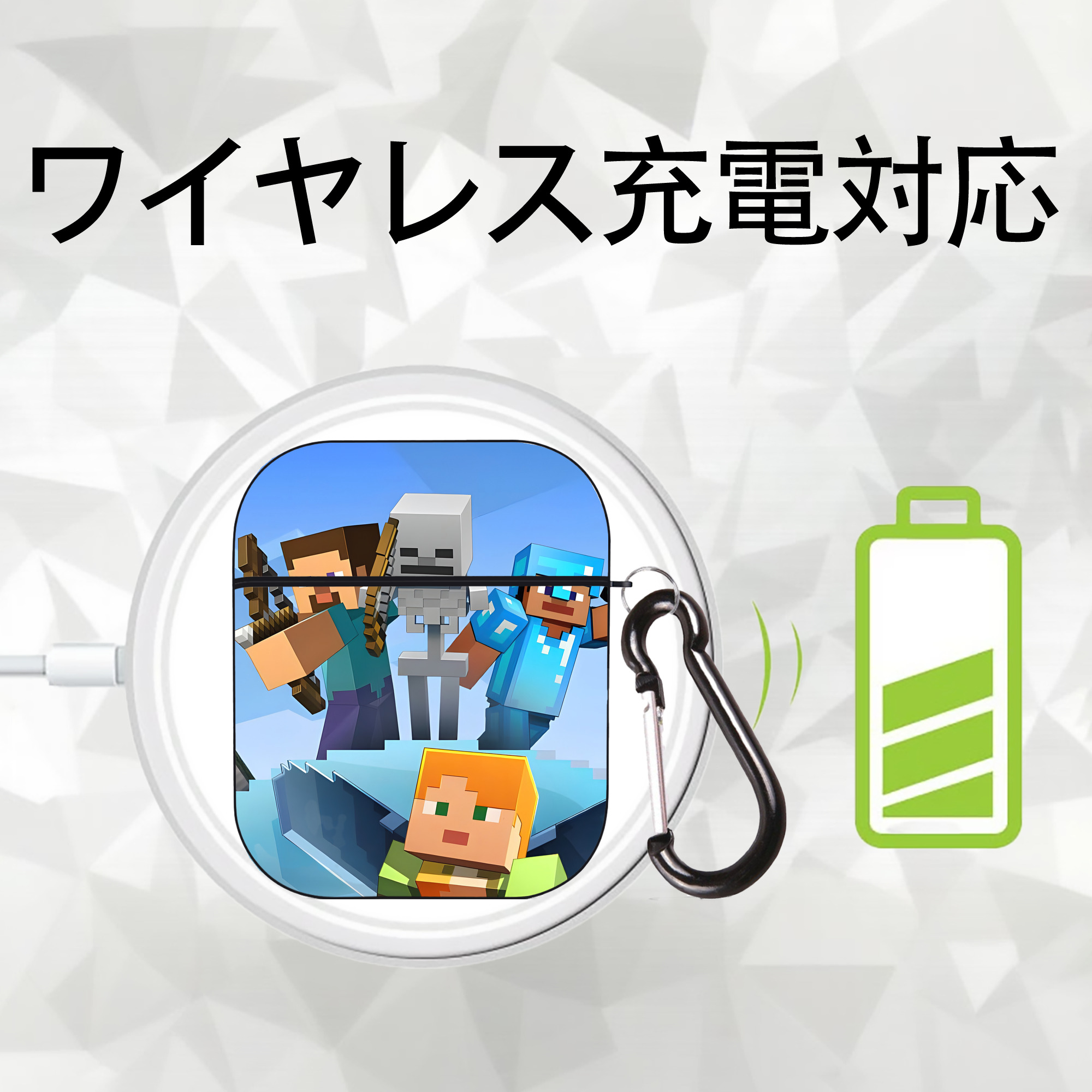 マインクラフト ブロックの世界 Minecraft MC Block world AirPods 第2世代保護ケース ハードシェル ブラック 耐衝撃・防指紋・カラビナ付き