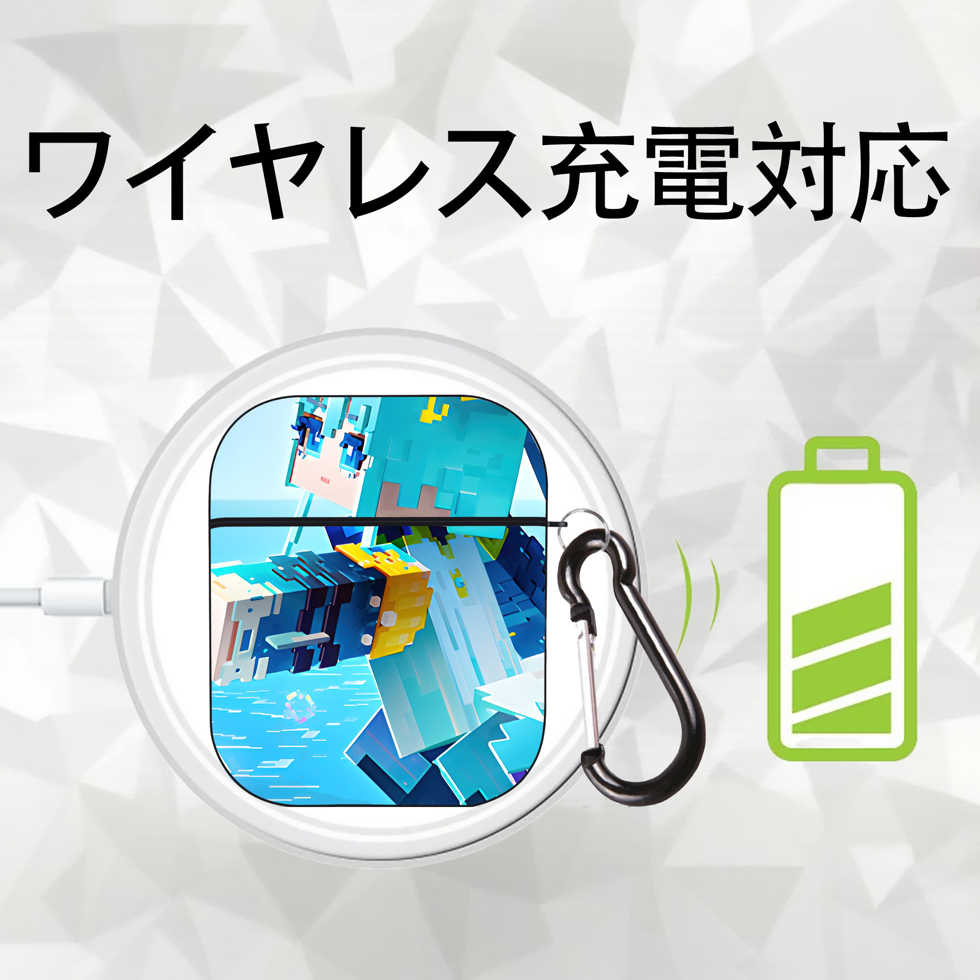マインクラフト ブロックの世界 Minecraft MC Block world AirPods 第2世代保護ケース ハードシェル ブラック 耐衝撃・防指紋・カラビナ付き