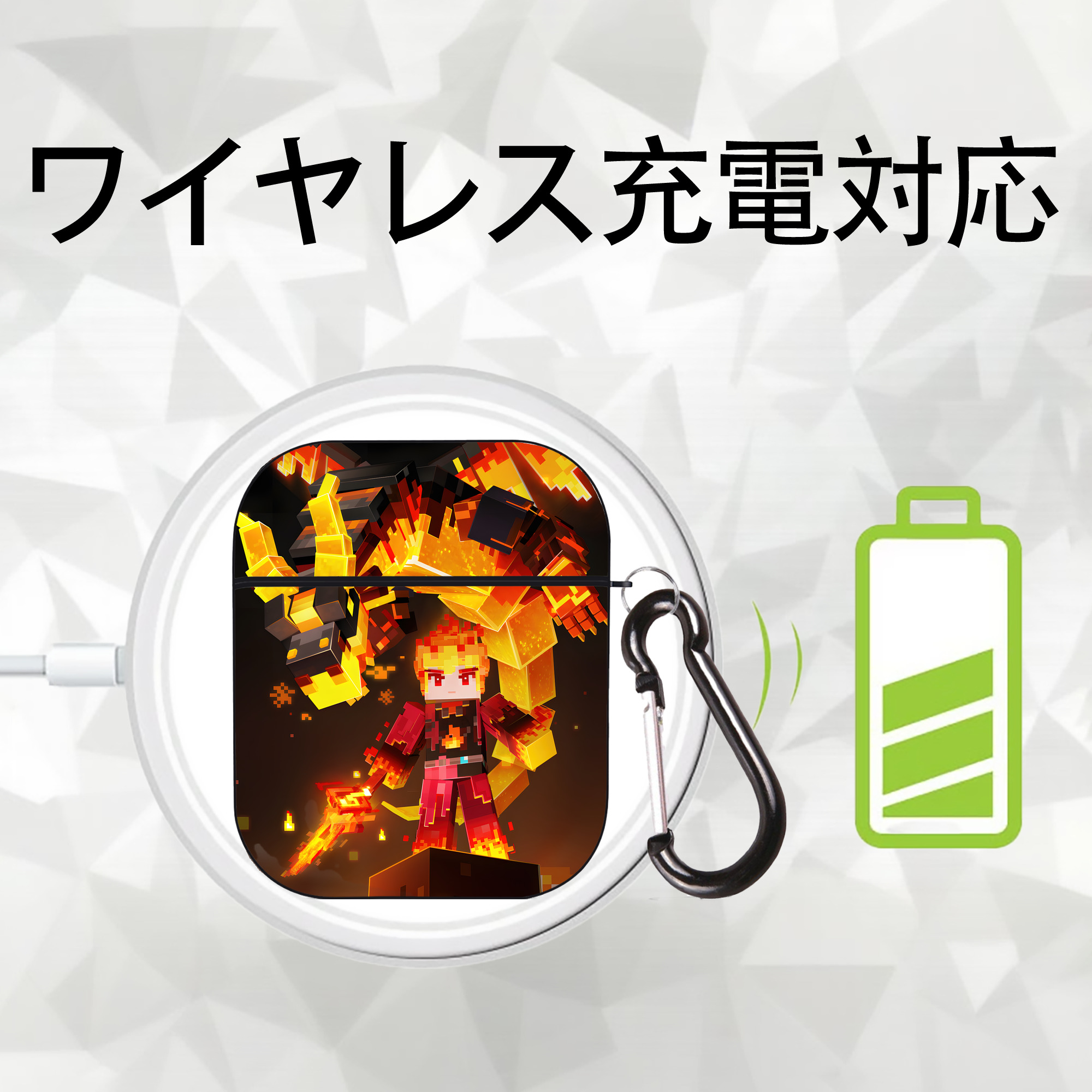マインクラフト ブロックの世界 Minecraft MC Block world AirPods 第2世代保護ケース ハードシェル ブラック 耐衝撃・防指紋・カラビナ付き