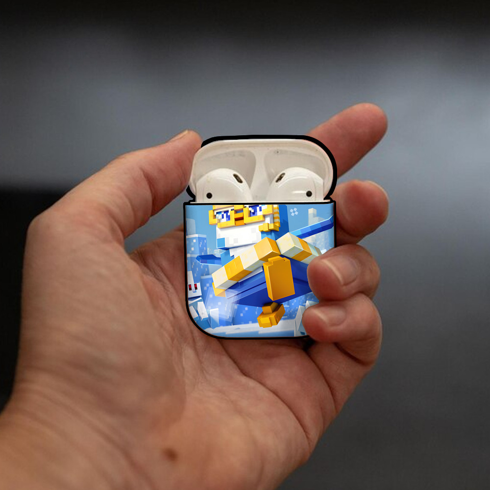 マインクラフト ブロックの世界 Minecraft MC Block world AirPods 第2世代保護ケース ハードシェル ブラック 耐衝撃・防指紋・カラビナ付き