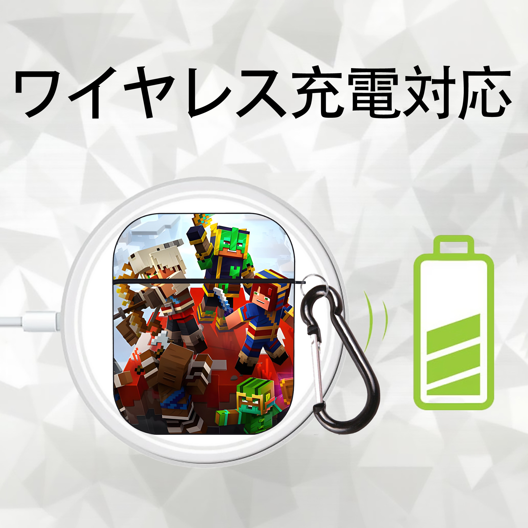 マインクラフト ブロックの世界 Minecraft MC Block world AirPods 第2世代保護ケース ハードシェル ブラック 耐衝撃・防指紋・カラビナ付き
