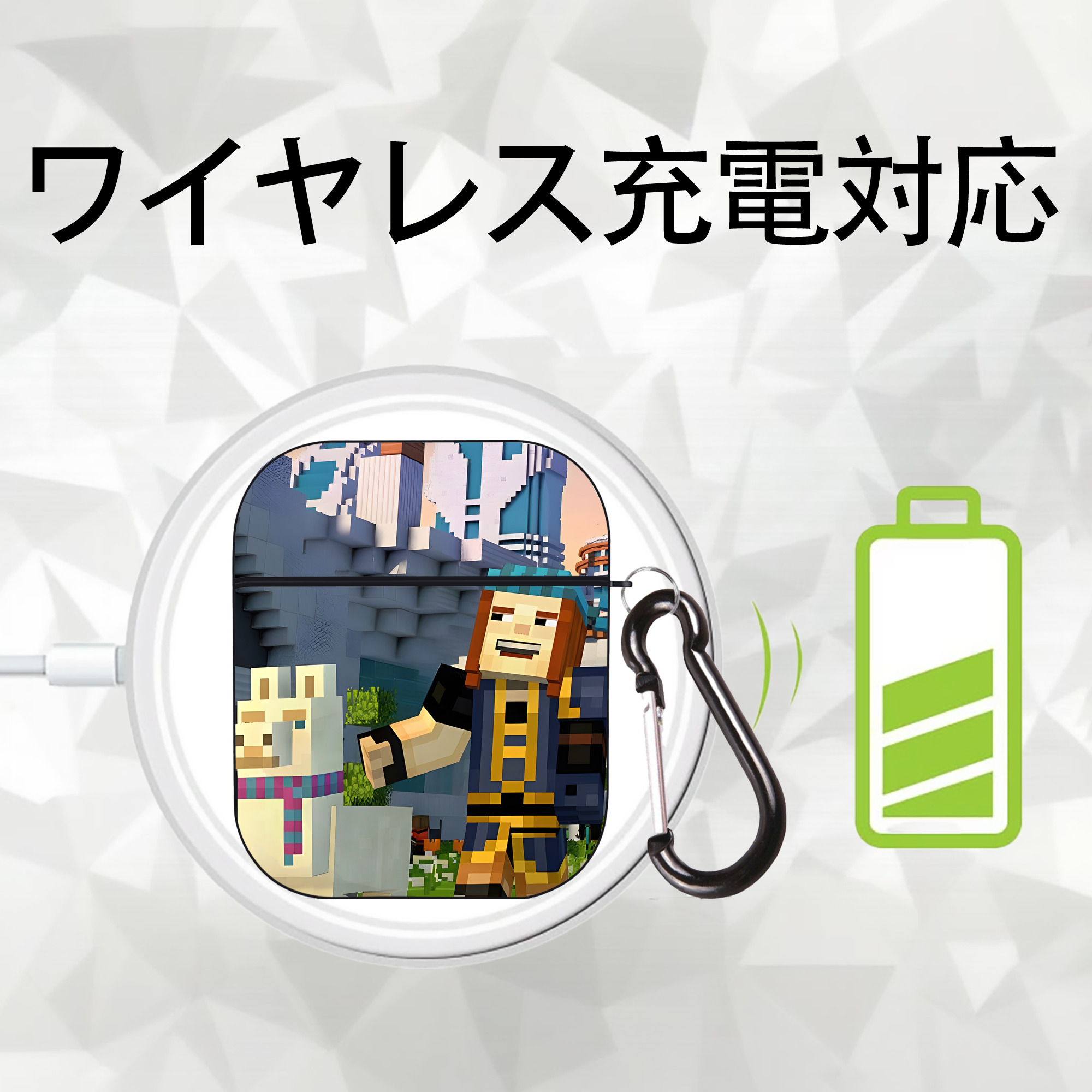 マインクラフト ブロックの世界 Minecraft MC Block world AirPods 第2世代保護ケース ハードシェル ブラック 耐衝撃・防指紋・カラビナ付き