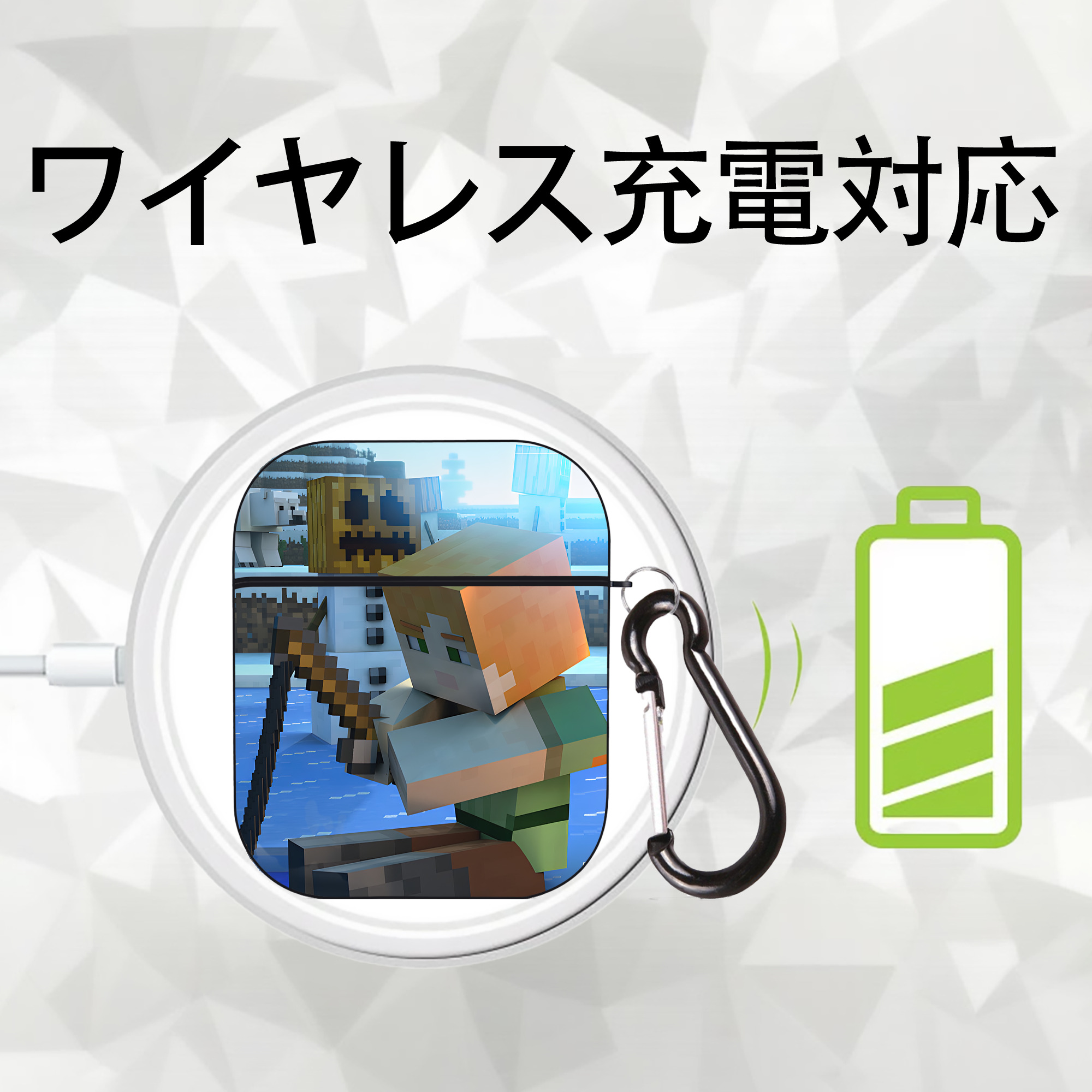 マインクラフト ブロックの世界 Minecraft MC Block world AirPods 第2世代保護ケース ハードシェル ブラック 耐衝撃・防指紋・カラビナ付き
