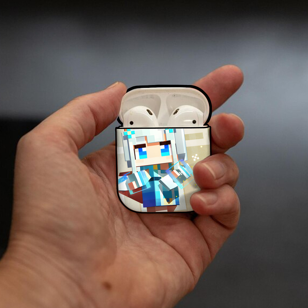 マインクラフト ブロックの世界 Minecraft MC Block world AirPods 第2世代保護ケース ハードシェル ブラック 耐衝撃・防指紋・カラビナ付き