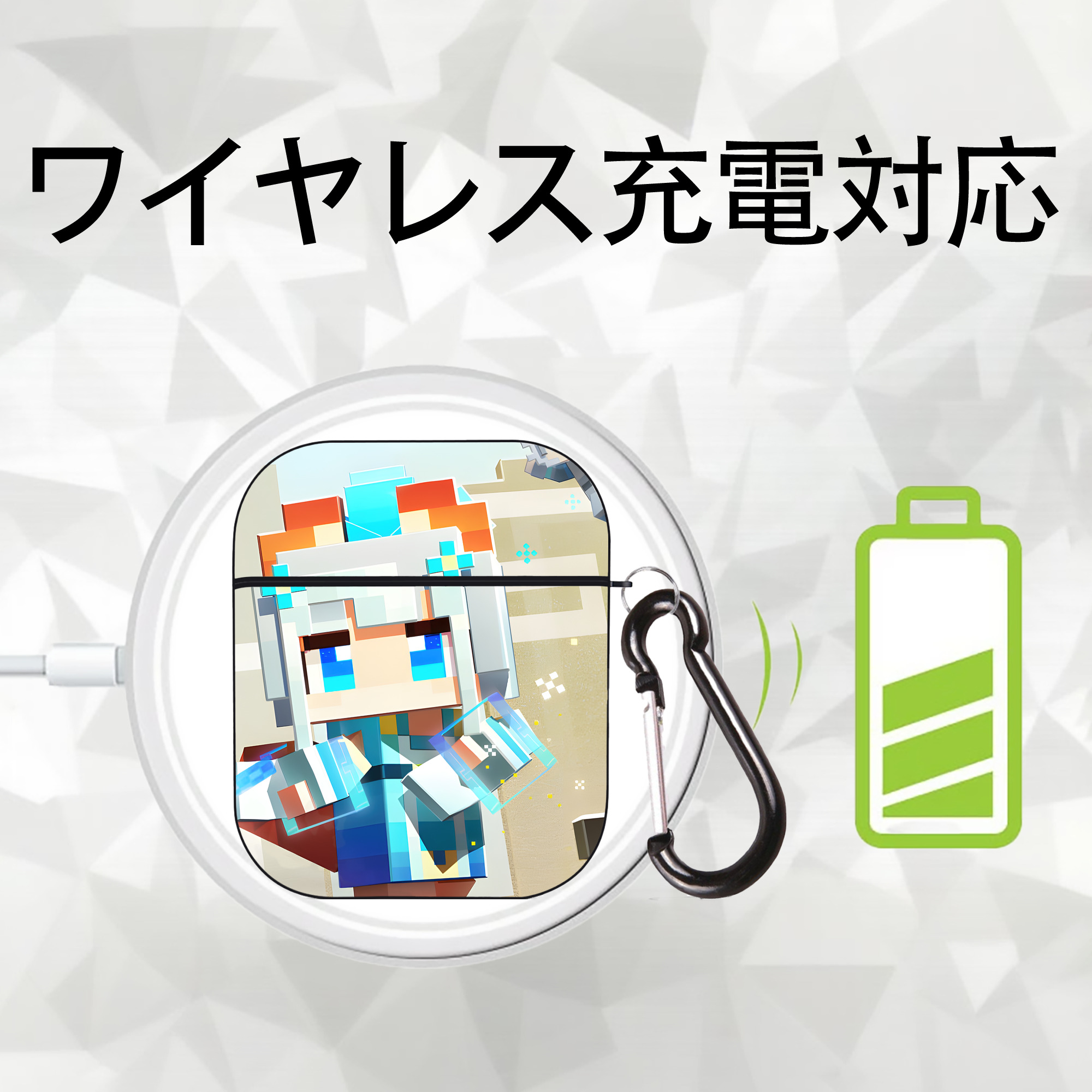 マインクラフト ブロックの世界 Minecraft MC Block world AirPods 第2世代保護ケース ハードシェル ブラック 耐衝撃・防指紋・カラビナ付き
