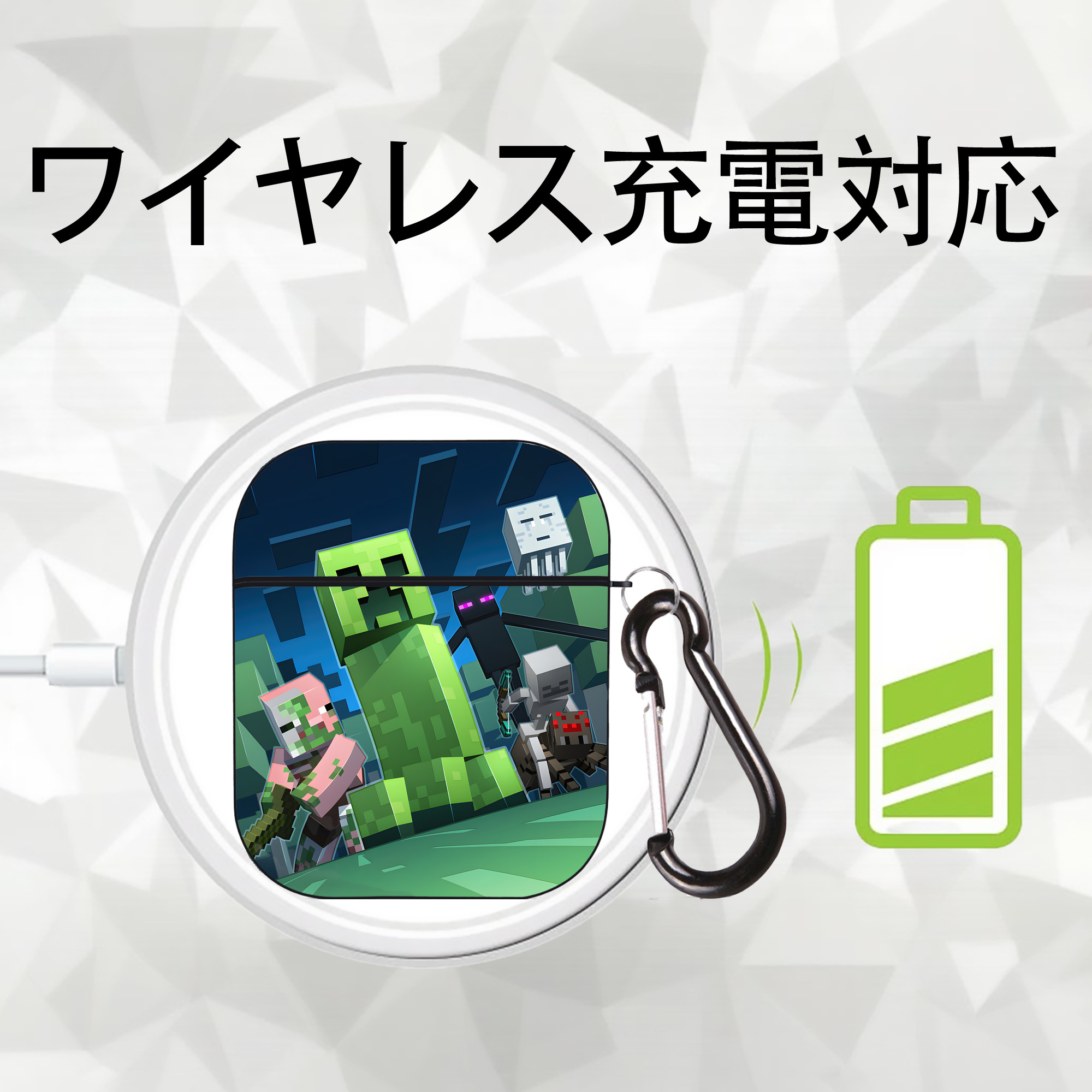 マインクラフト ブロックの世界 Minecraft MC Block world AirPods 第2世代保護ケース ハードシェル ブラック 耐衝撃・防指紋・カラビナ付き