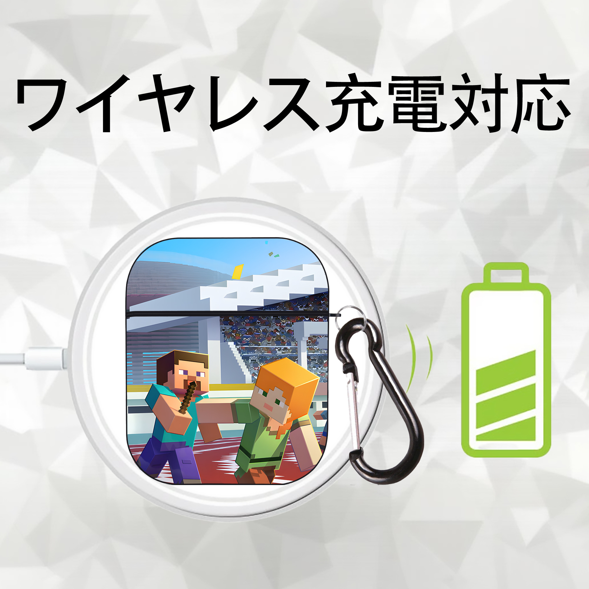 マインクラフト ブロックの世界 Minecraft MC Block world AirPods 第2世代保護ケース ハードシェル ブラック 耐衝撃・防指紋・カラビナ付き