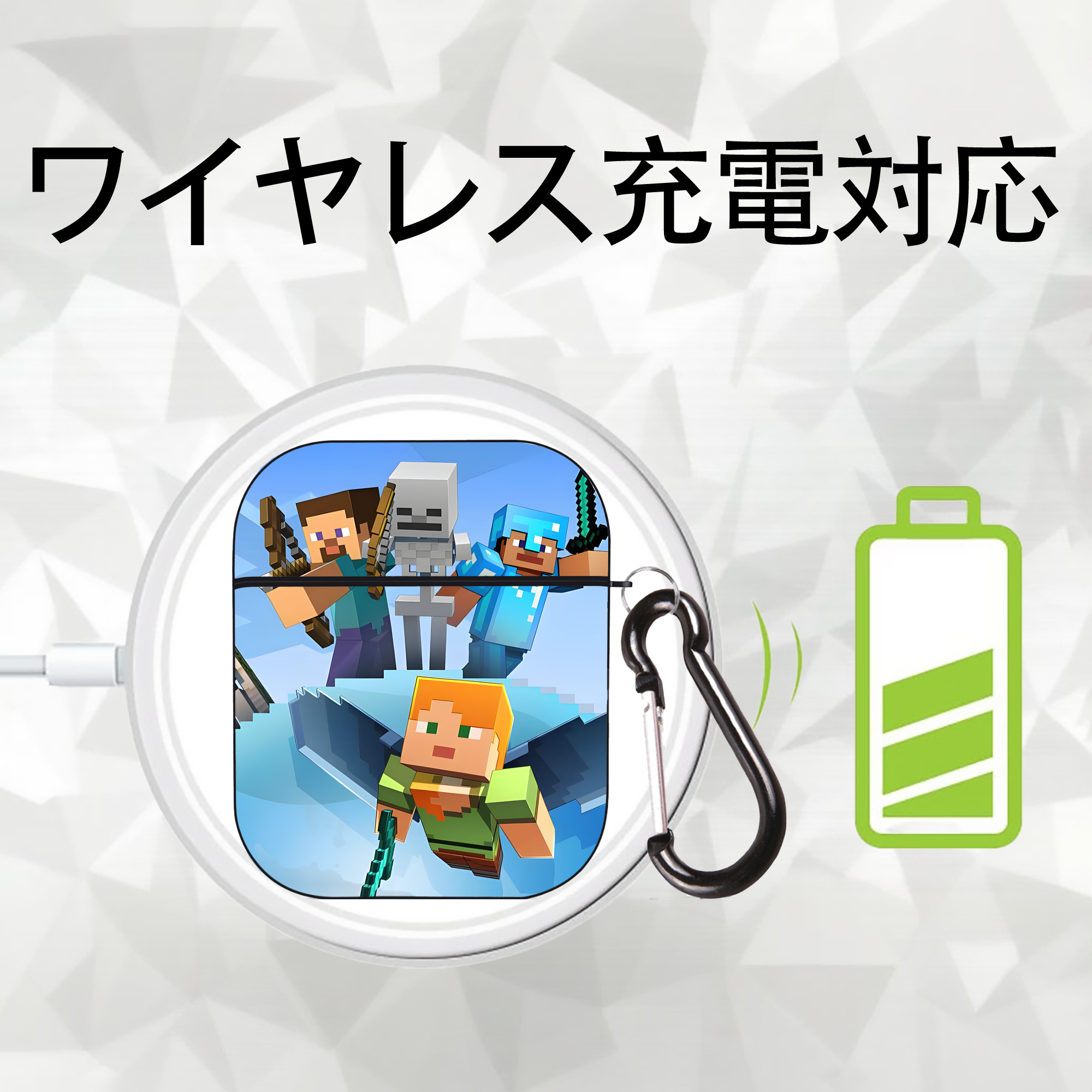 マインクラフト ブロックの世界 Minecraft MC Block world AirPods 第2世代保護ケース ハードシェル ブラック 耐衝撃・防指紋・カラビナ付き