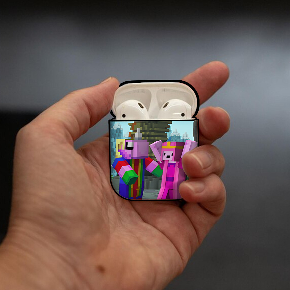 マインクラフト ブロックの世界 Minecraft MC Block world AirPods 第2世代保護ケース ハードシェル ブラック 耐衝撃・防指紋・カラビナ付き