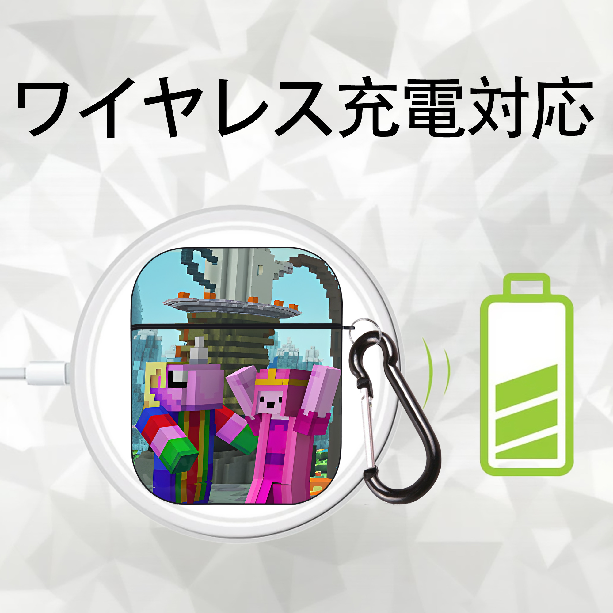 マインクラフト ブロックの世界 Minecraft MC Block world AirPods 第2世代保護ケース ハードシェル ブラック 耐衝撃・防指紋・カラビナ付き