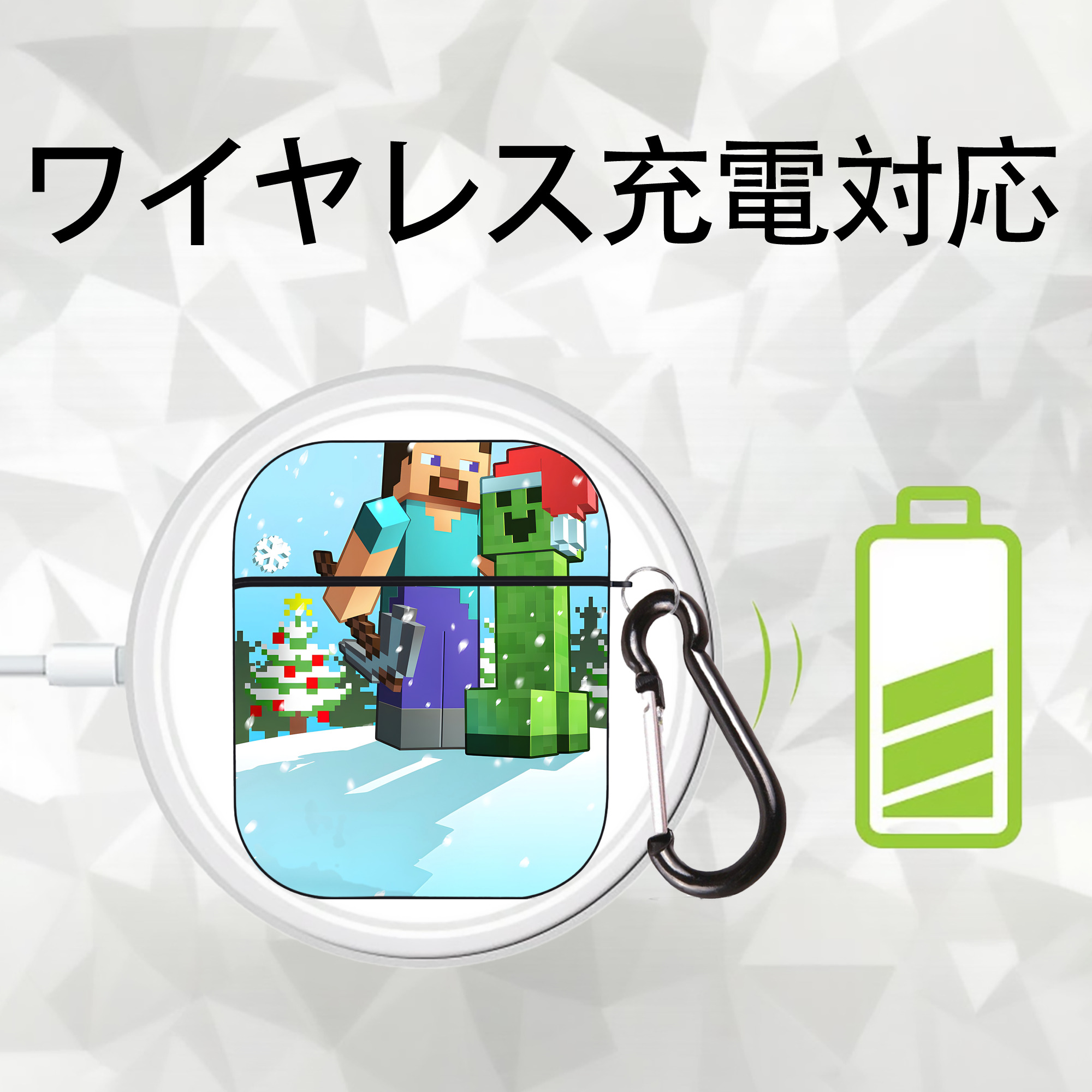 マインクラフト ブロックの世界 Minecraft MC Block world AirPods 第2世代保護ケース ハードシェル ブラック 耐衝撃・防指紋・カラビナ付き