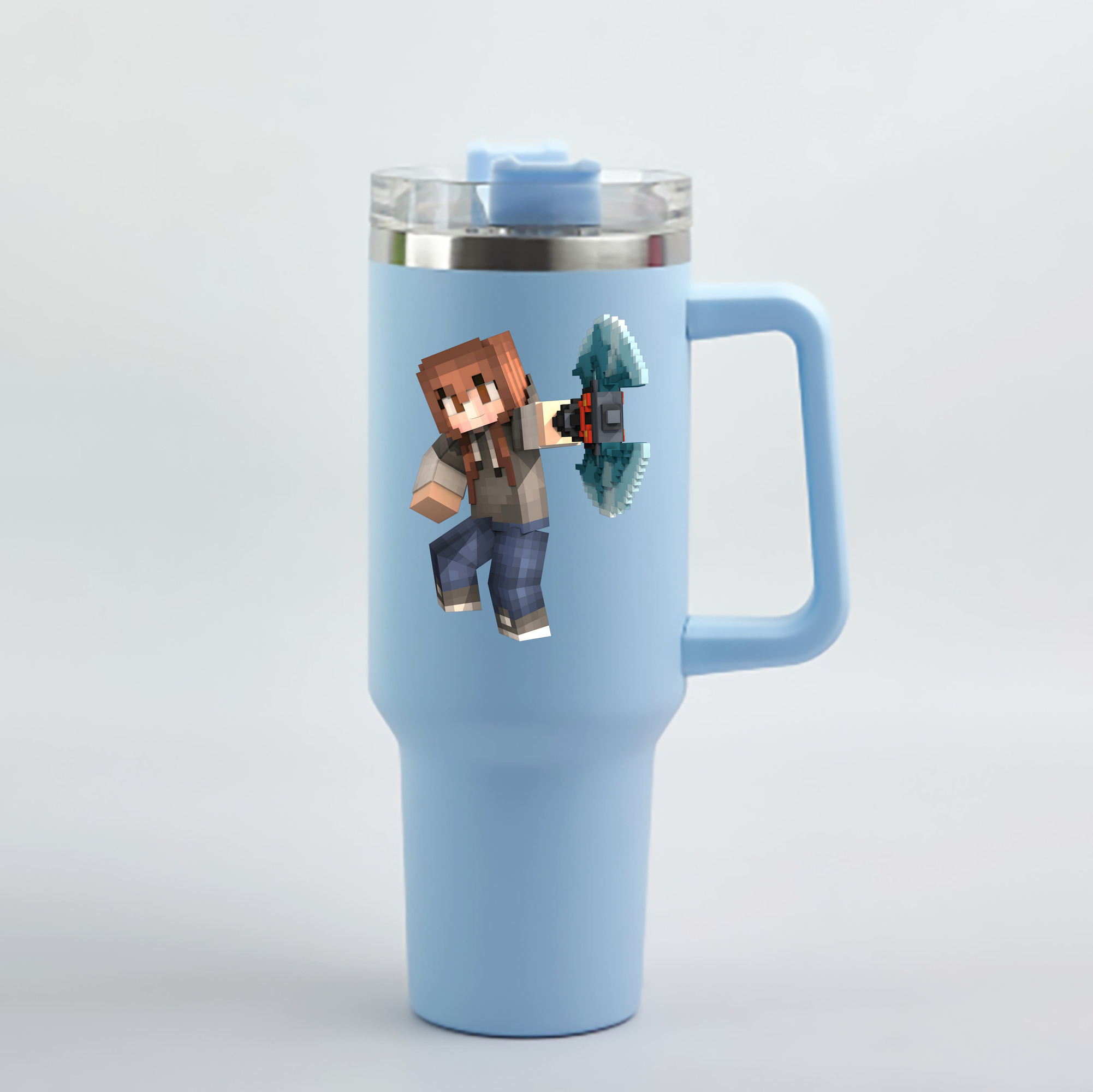 （画像用） マインクラフト ブロックの世界 Minecraft MC Block world 1200mL車用タンブラー - クリスタルステッカー（プラスチックストロー付き）
