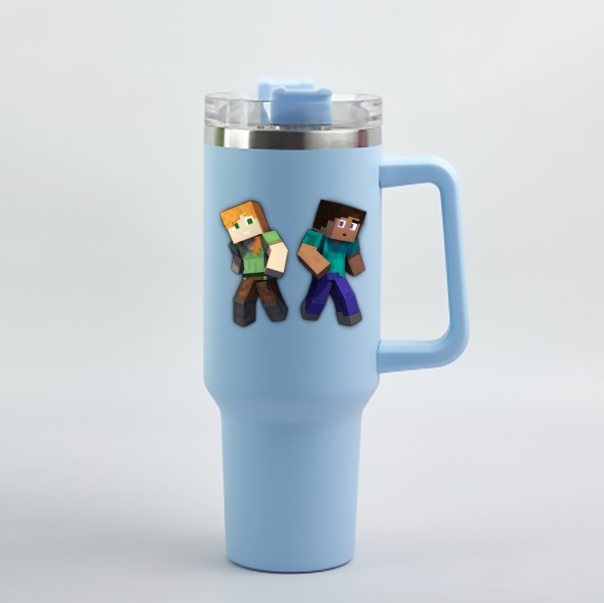 （画像用） マインクラフト ブロックの世界 Minecraft MC Block world 1200mL車用タンブラー - クリスタルステッカー（プラスチックストロー付き）